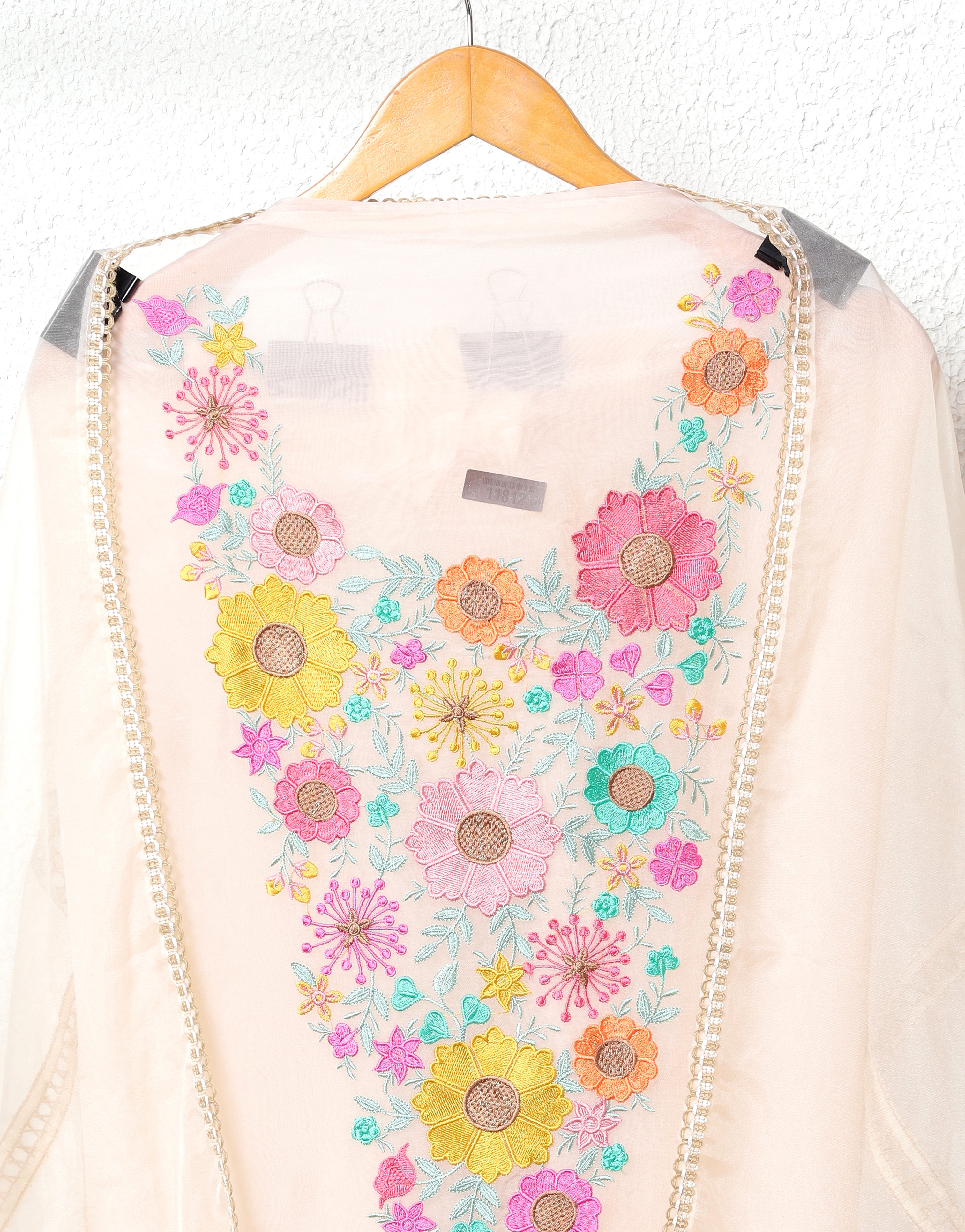 Ivory Organza Embroidered Unstitched 3-Piece Suit (Devri – D.No 11812)