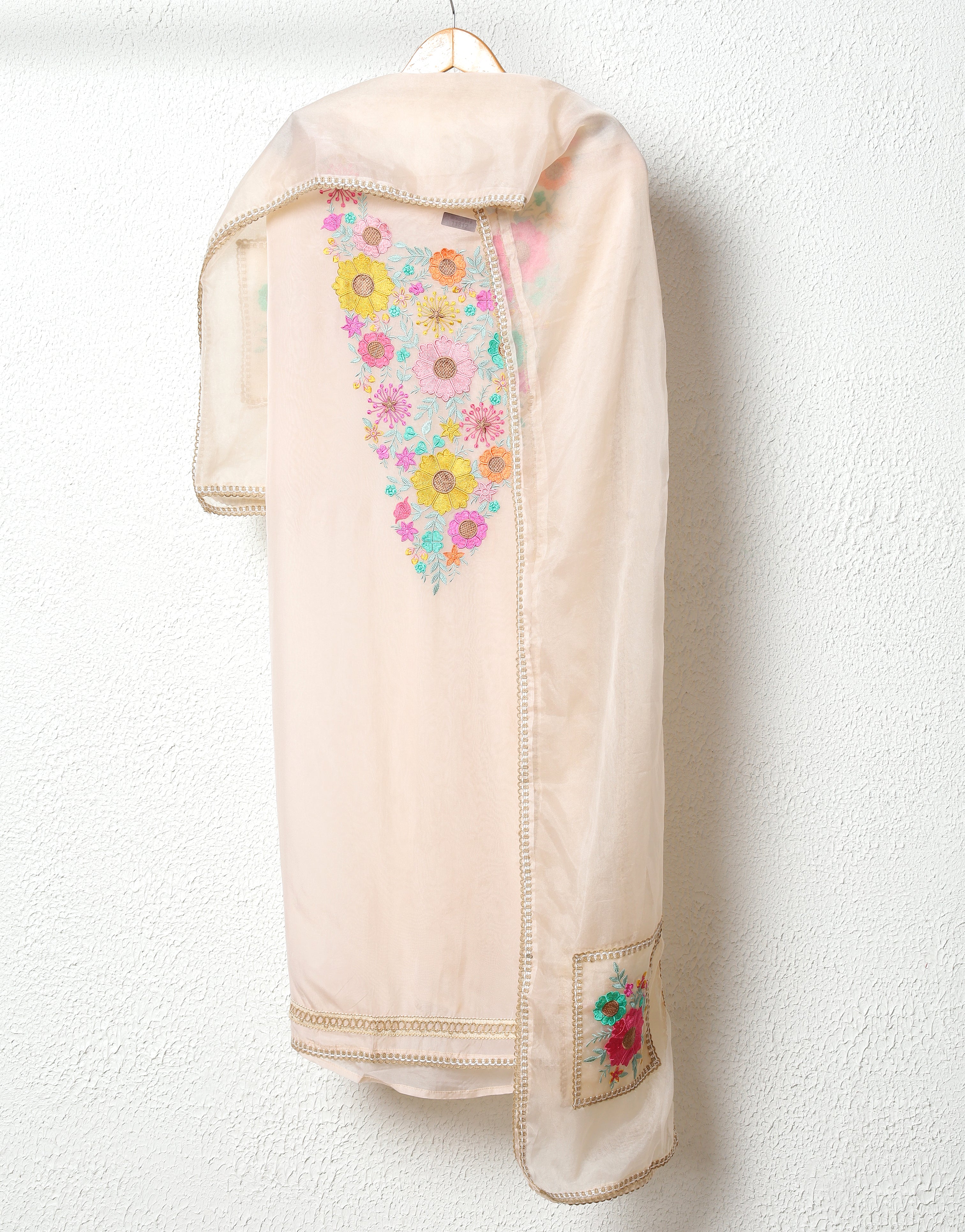 Ivory Organza Embroidered Unstitched 3-Piece Suit (Devri – D.No 11812)