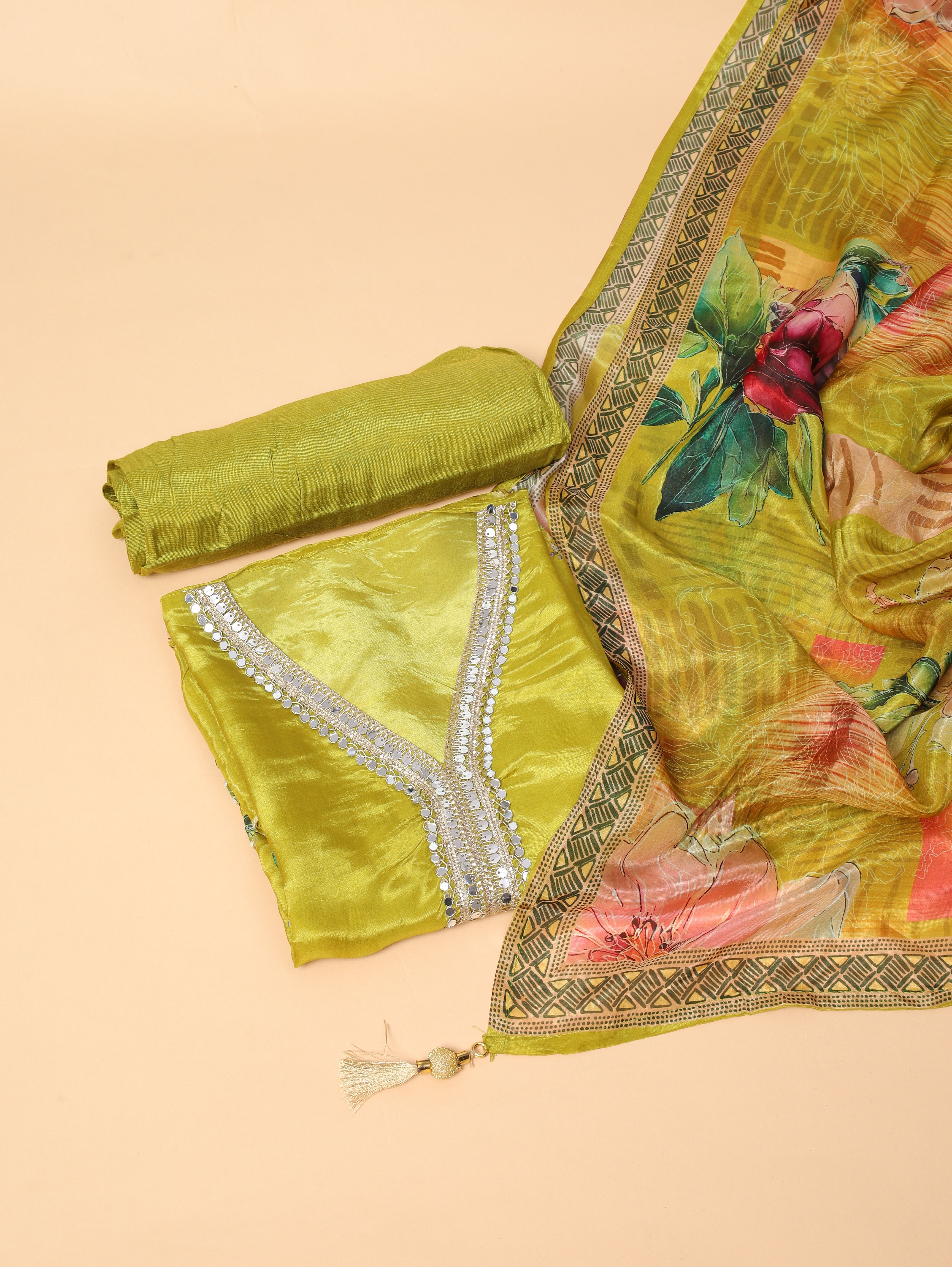 Mustard Glass Organza Silk Printed Unstitched 3-Piece Suit (Devri – D.No11726)