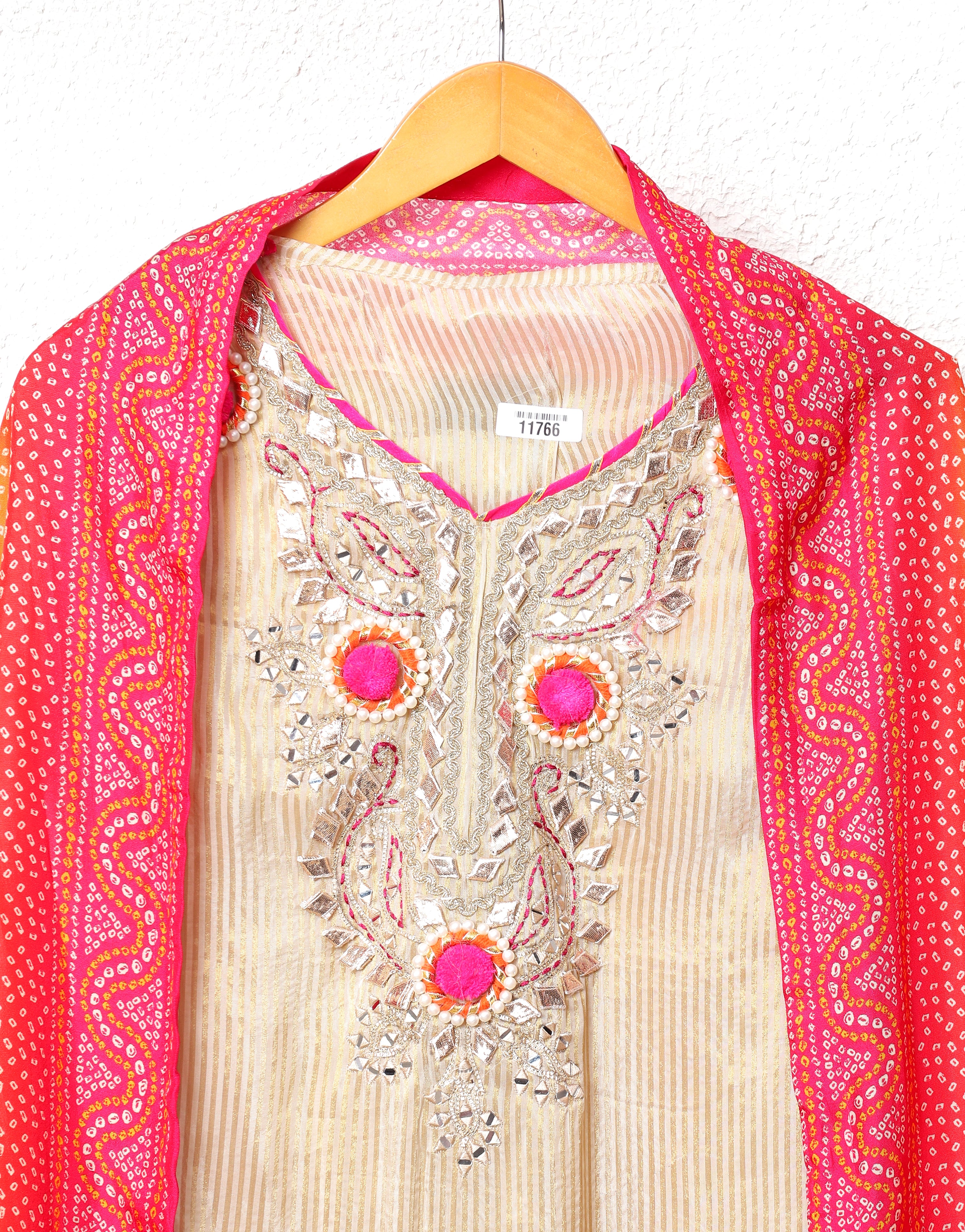 Beige Tissue Shimmer Silk Embroidered Unstitched 3-Piece Suit (Devri – D.No 11766)