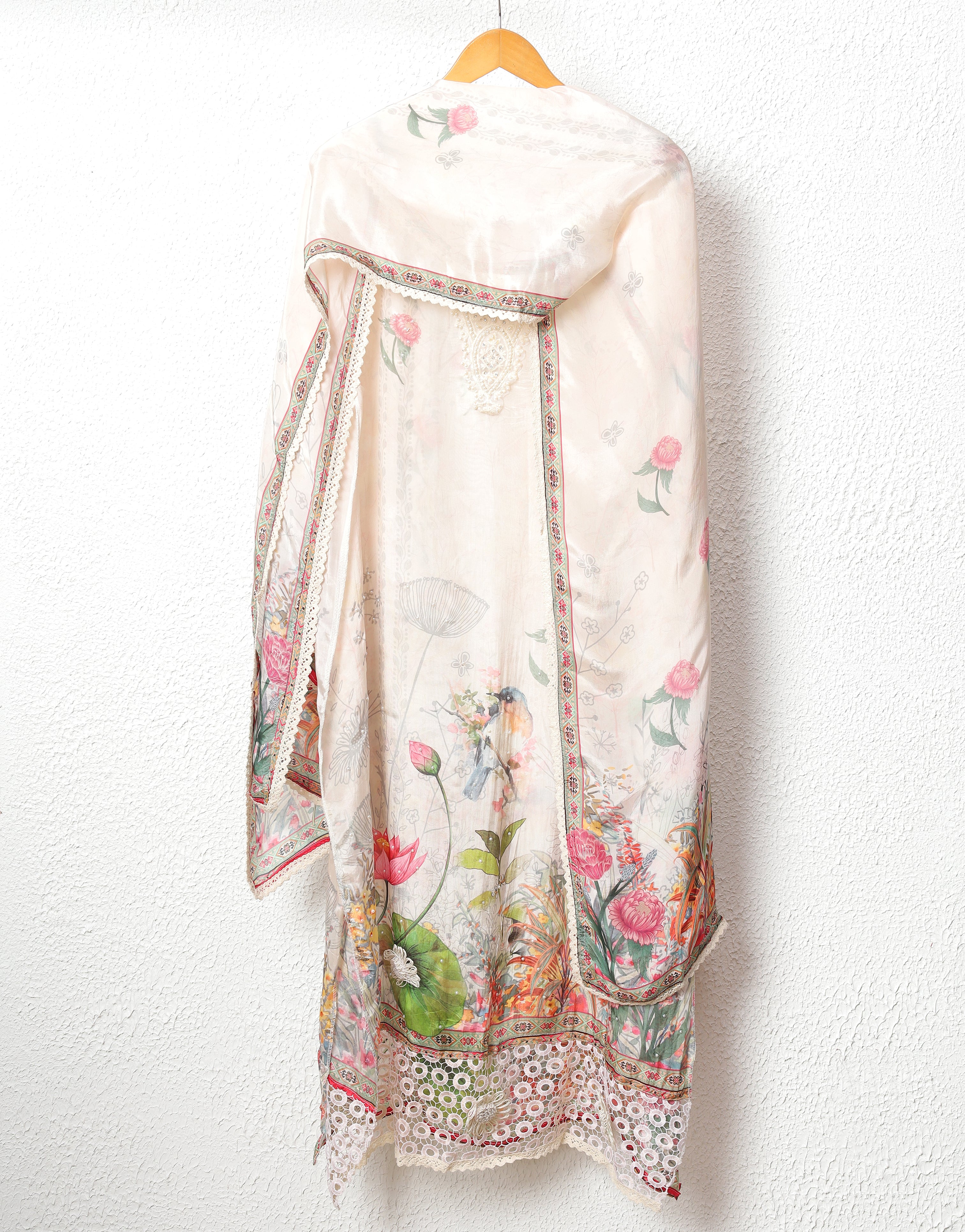 Ivory Organza Silk Printed Unstitched 3-Piece Suit (Devri – D.No 11799)