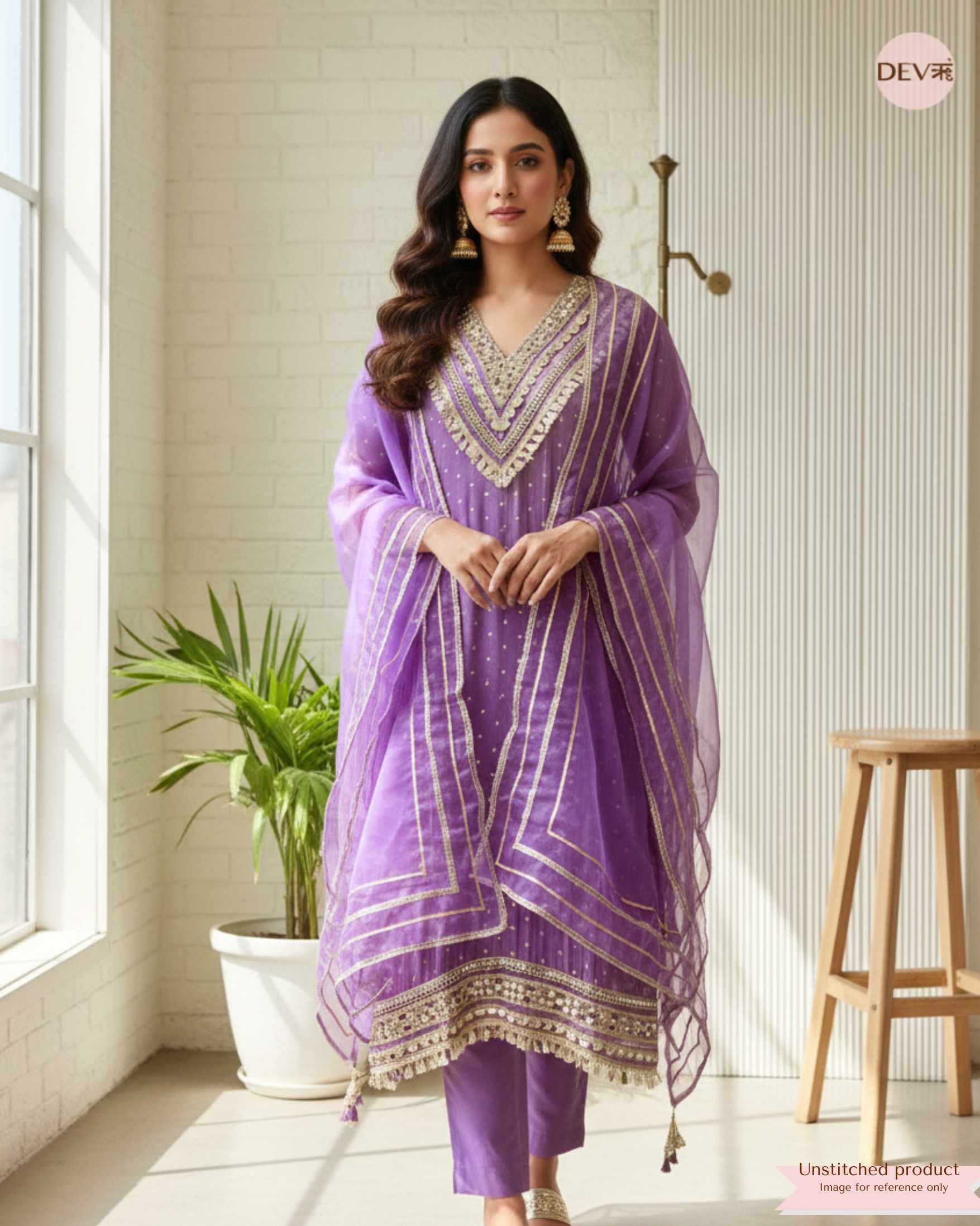 Lavender Tissue Shimmer Embellished Unstitched 3-Piece Suit (Devri – D.No 12365)