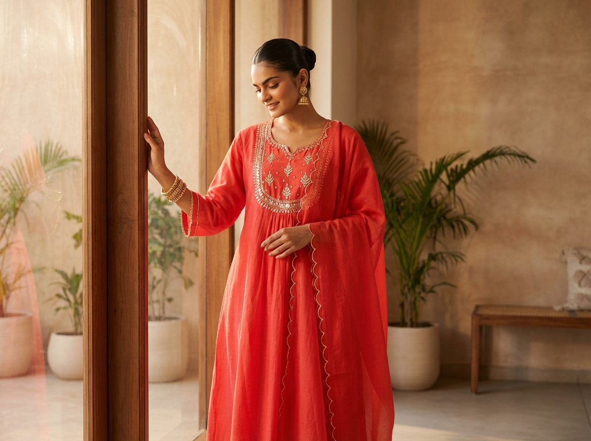 Scarlet Glow Chanderi 3-Piece Set {1023}