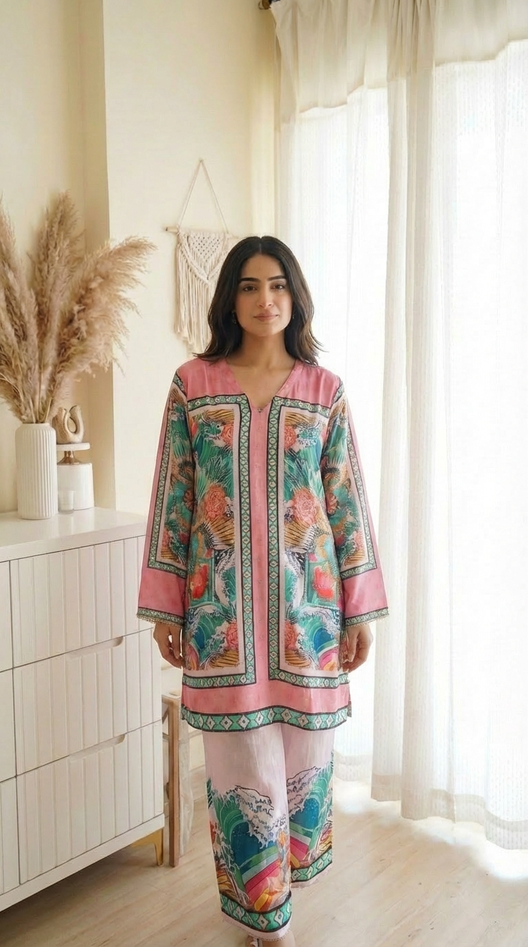 Gulnaar Crepe Printed Pink 2-Piece Set (Devri – D.No 21031)