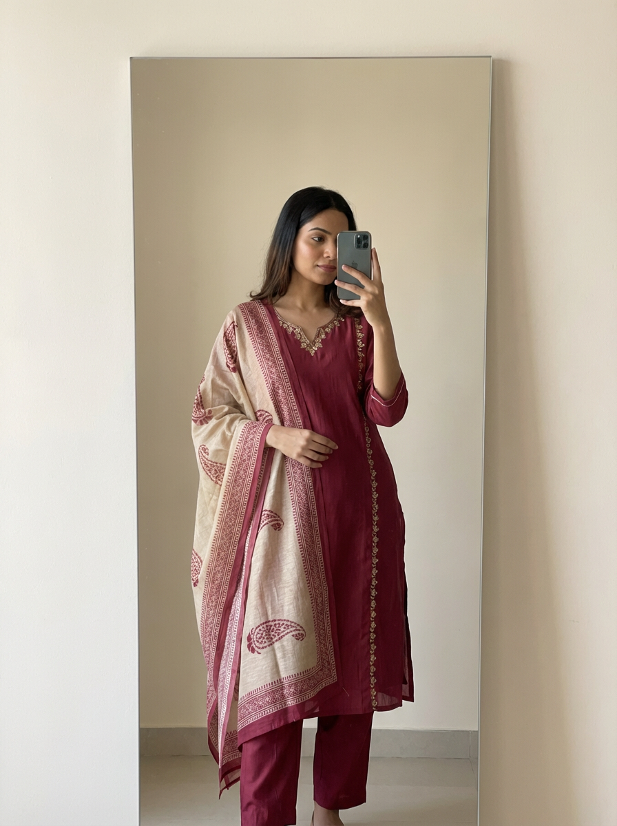 Crimson Chanderi 3-Piece Set {1022}