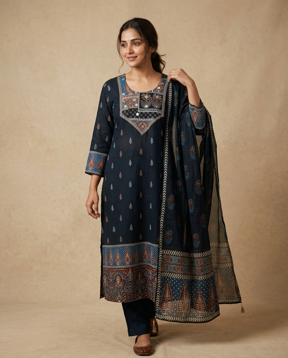 Noor Russian Silk Printed 3-Piece Set (Devri – D.No 2027)