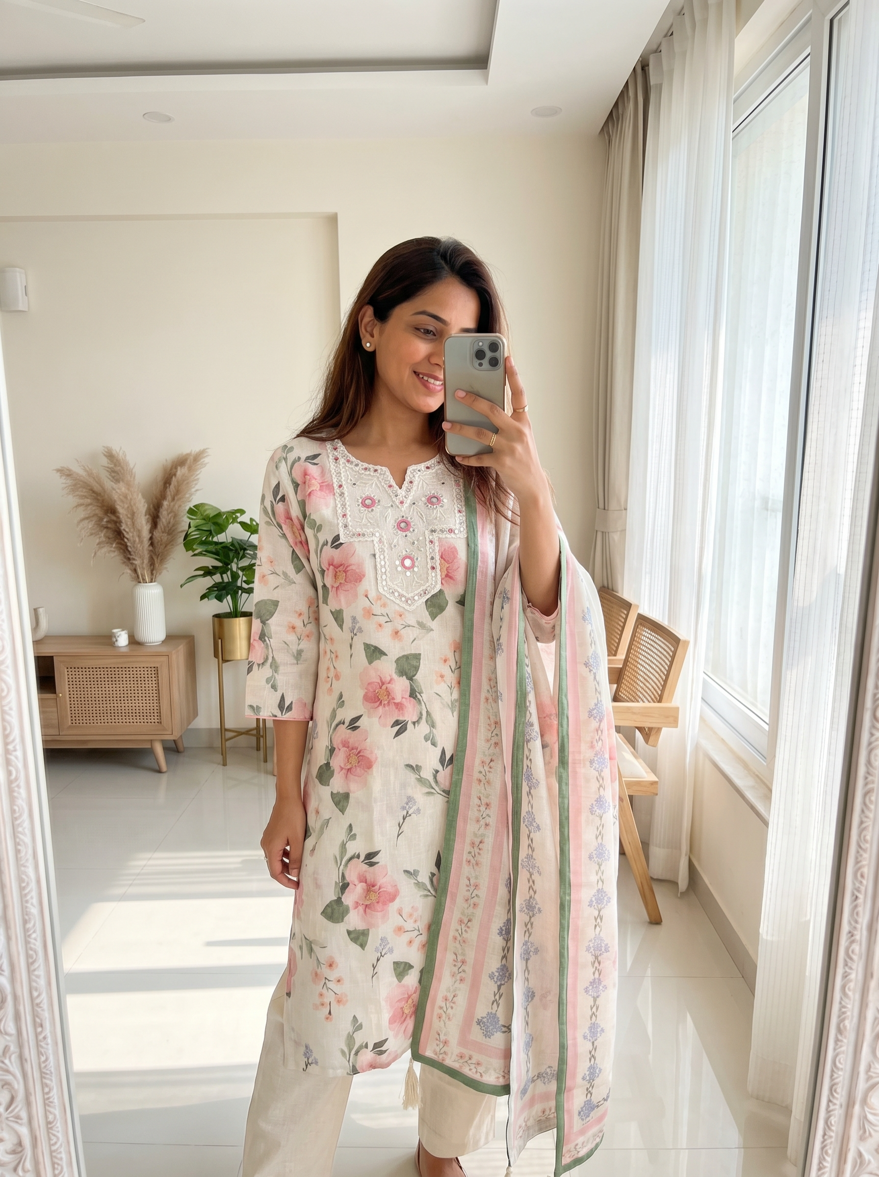 Gulnaar Pure Cotton Printed Off White 3-Piece Set (Devri – D.No 21042)