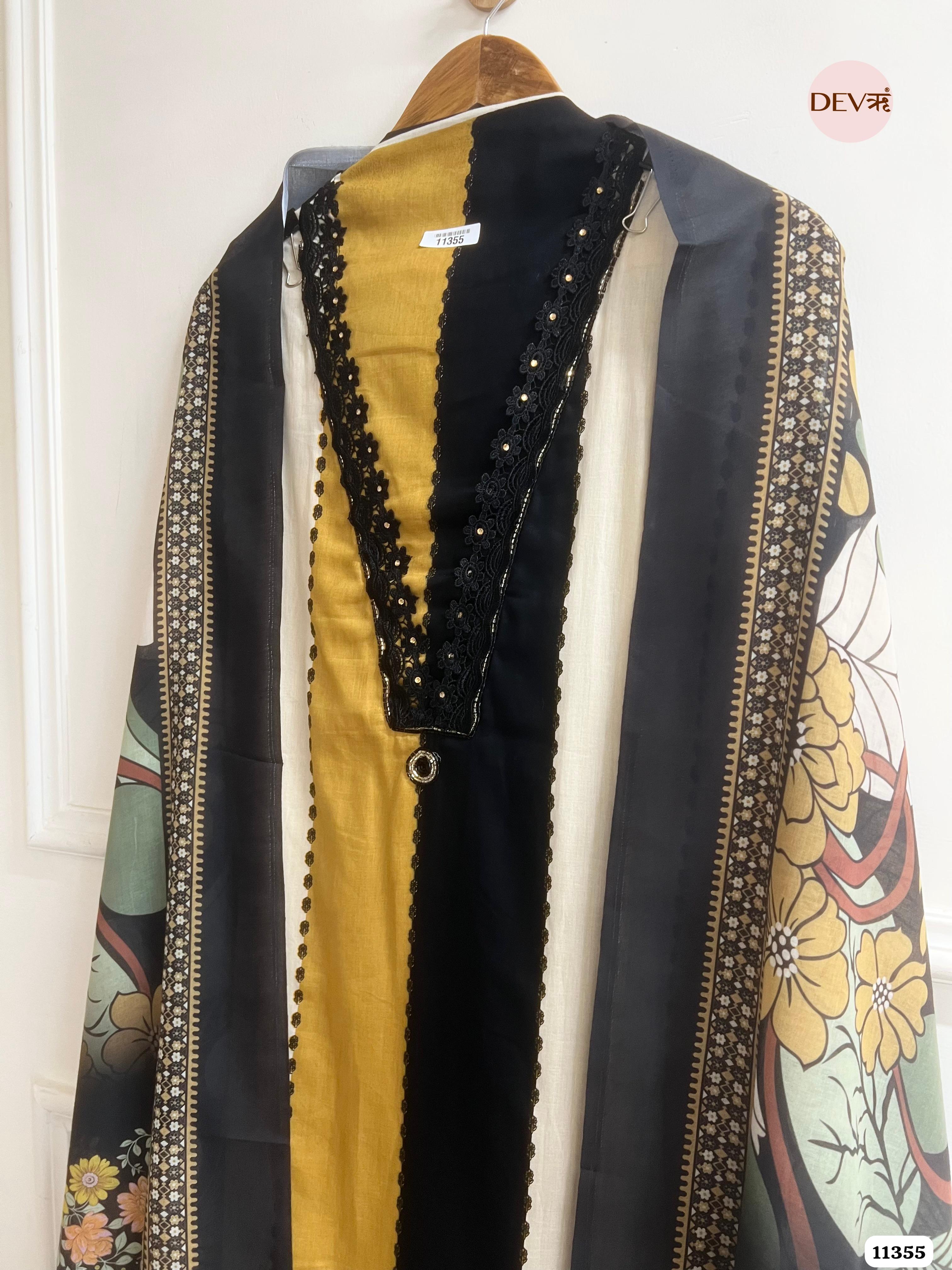 YellowCotton Unstitched Embroidered Printed -Set Of 3 {11355}