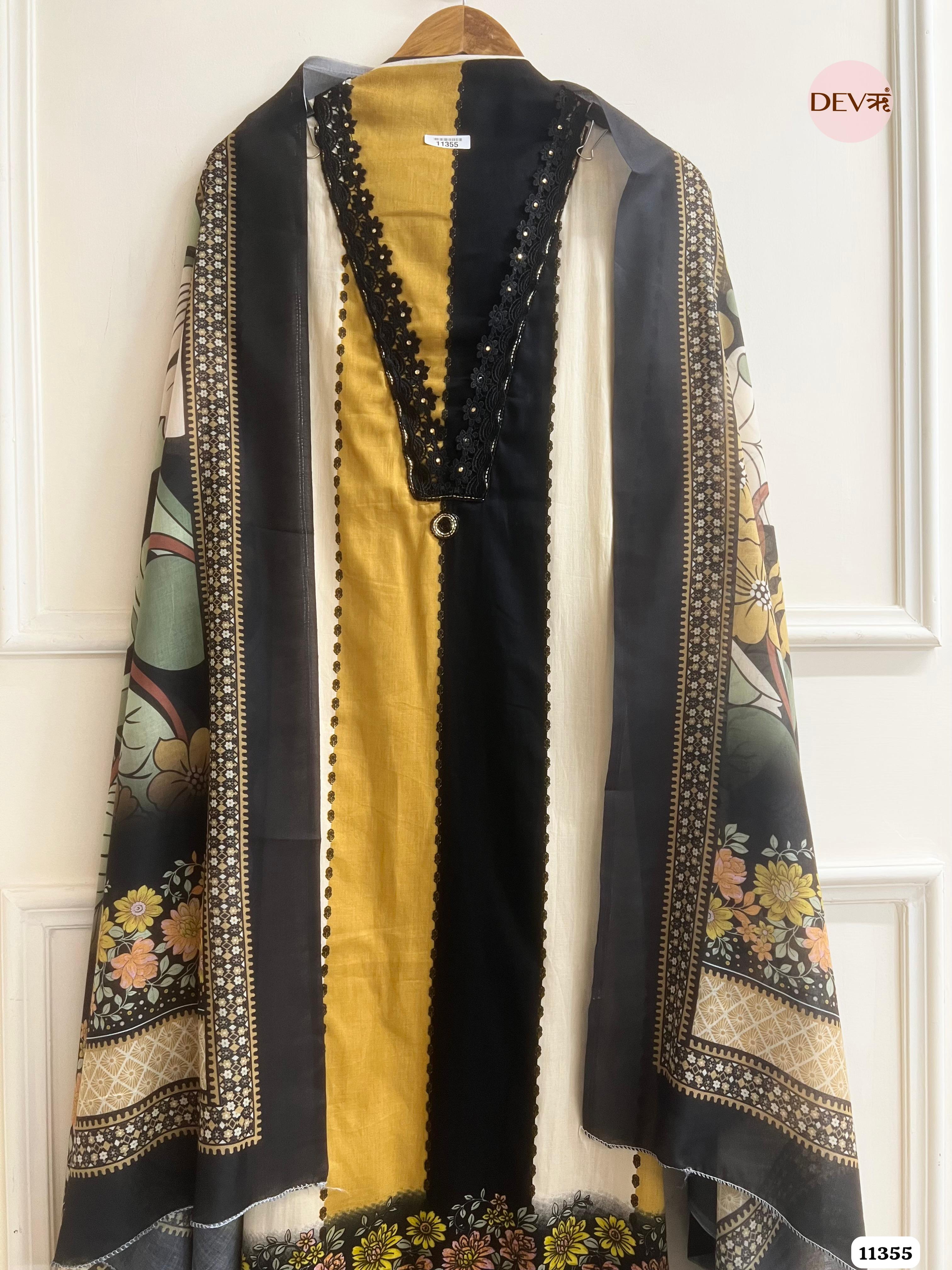 YellowCotton Unstitched Embroidered Printed -Set Of 3 {11355}