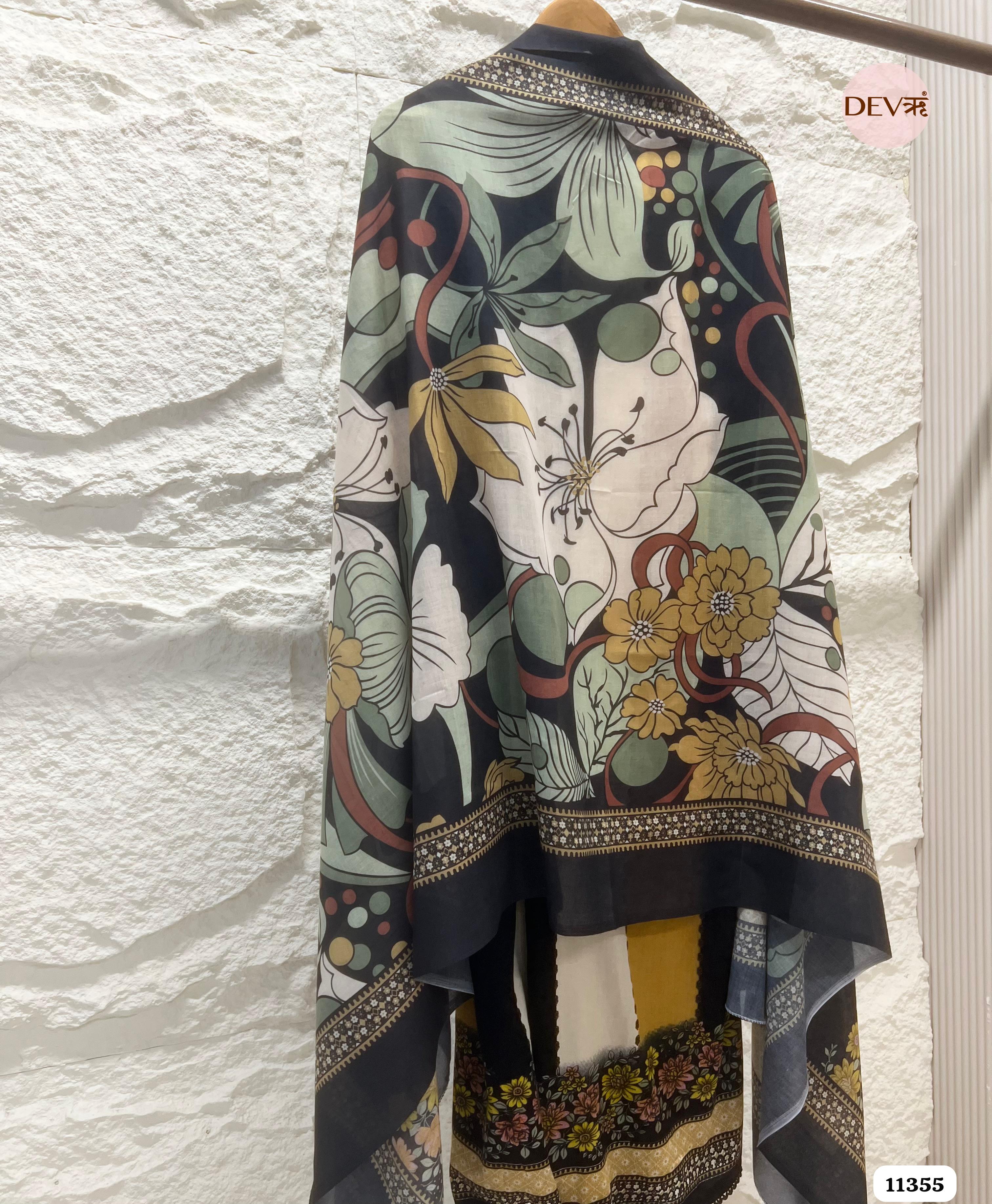 YellowCotton Unstitched Embroidered Printed -Set Of 3 {11355}