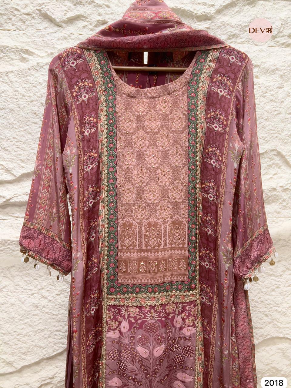 Gulnaar  rose tone Muslin Printed 3-Piece Set (Devri – D.No 2018)