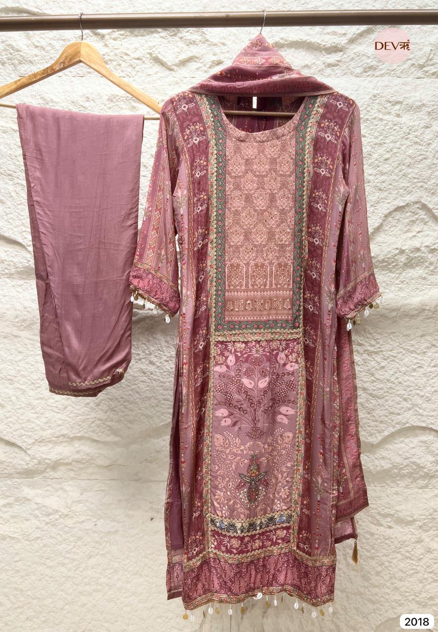 Gulnaar  rose tone Muslin Printed 3-Piece Set (Devri – D.No 2018)