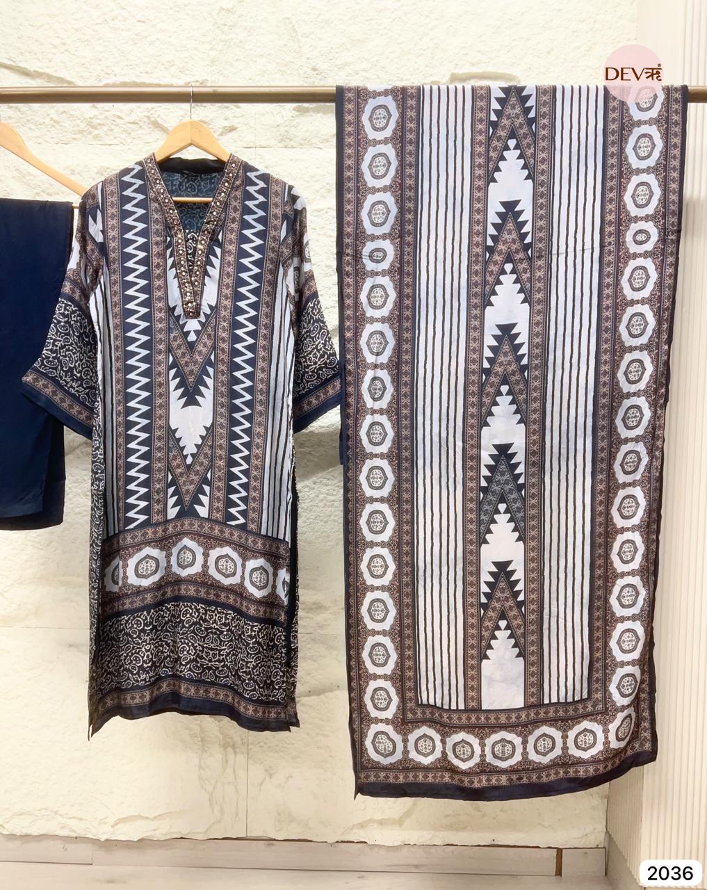 Aarunya Muslin Printed Blue 3-Piece Set (Devri – D.No 2036)