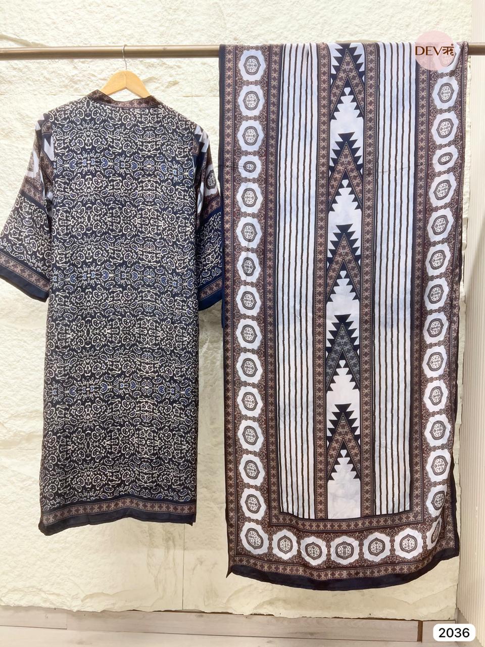 Aarunya Muslin Printed Blue 3-Piece Set (Devri – D.No 2036)