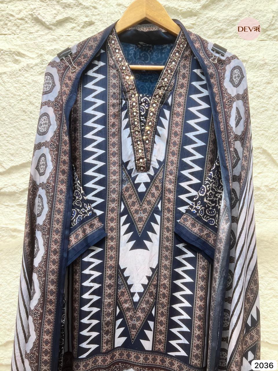 Aarunya Muslin Printed Blue 3-Piece Set (Devri – D.No 2036)