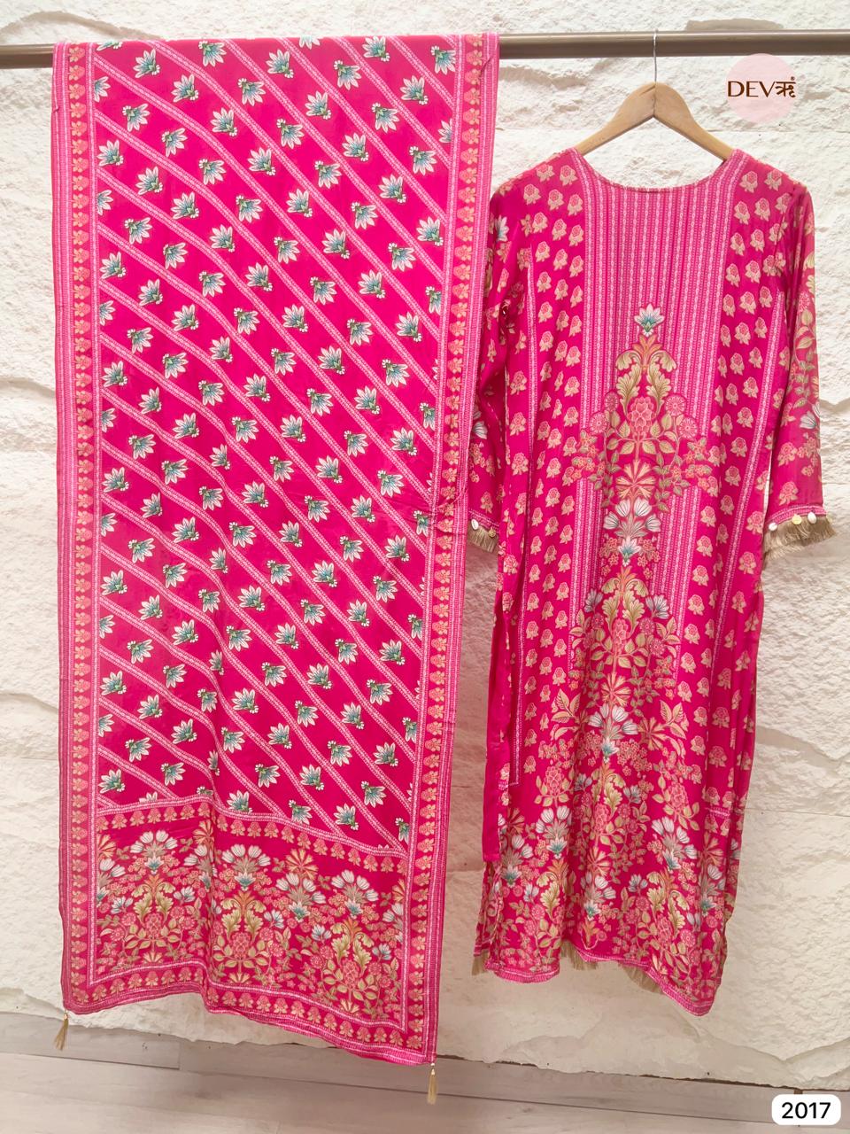 Gulvani Natural Crepe Printed Pink 3-Piece Set (Devri – D.No 2017)