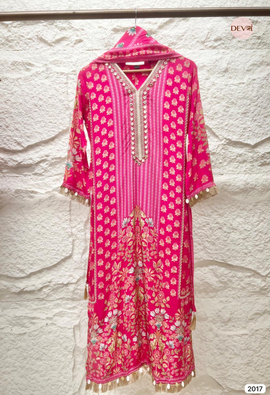 Gulvani Natural Crepe Printed Pink 3-Piece Set (Devri – D.No 2017)