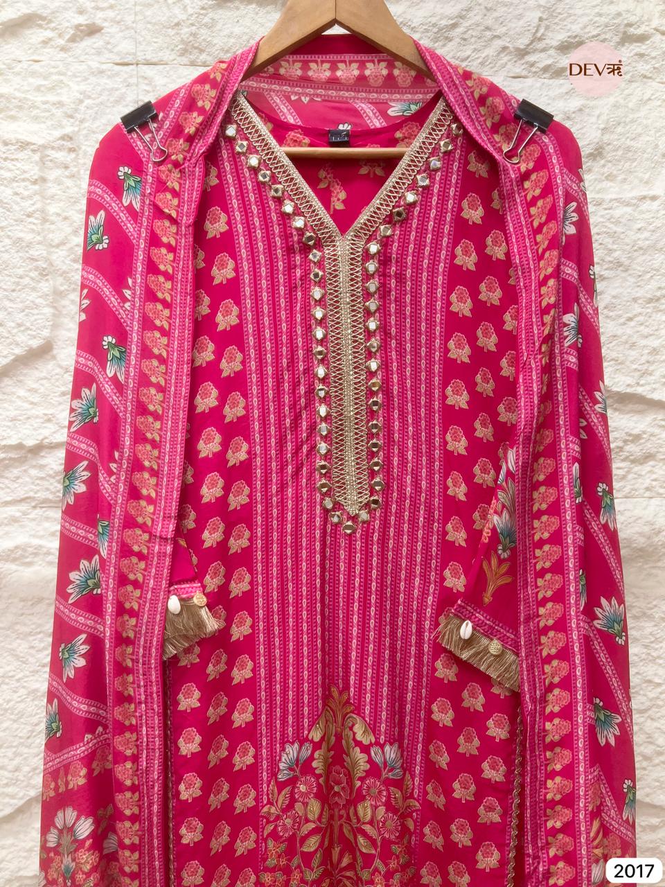 Gulvani Natural Crepe Printed Pink 3-Piece Set (Devri – D.No 2017)