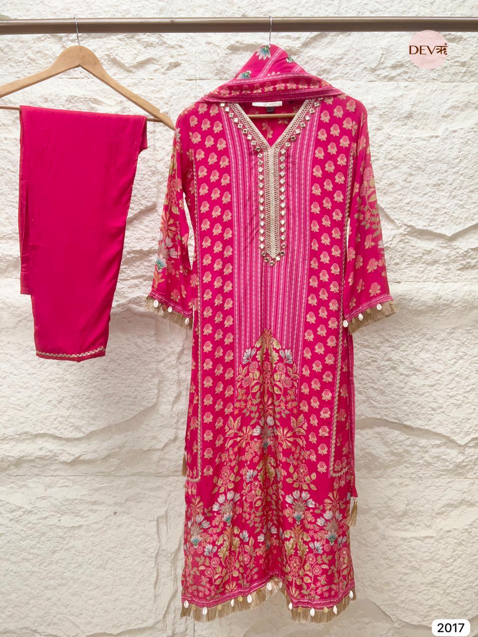 Gulvani Natural Crepe Printed Pink 3-Piece Set (Devri – D.No 2017)