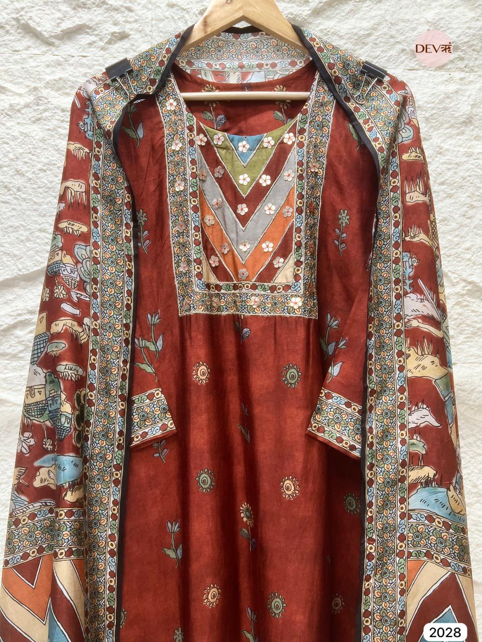 Gulnaar Russian Silk Printed Rust 3-Piece Set (Devri – D.No 2028)