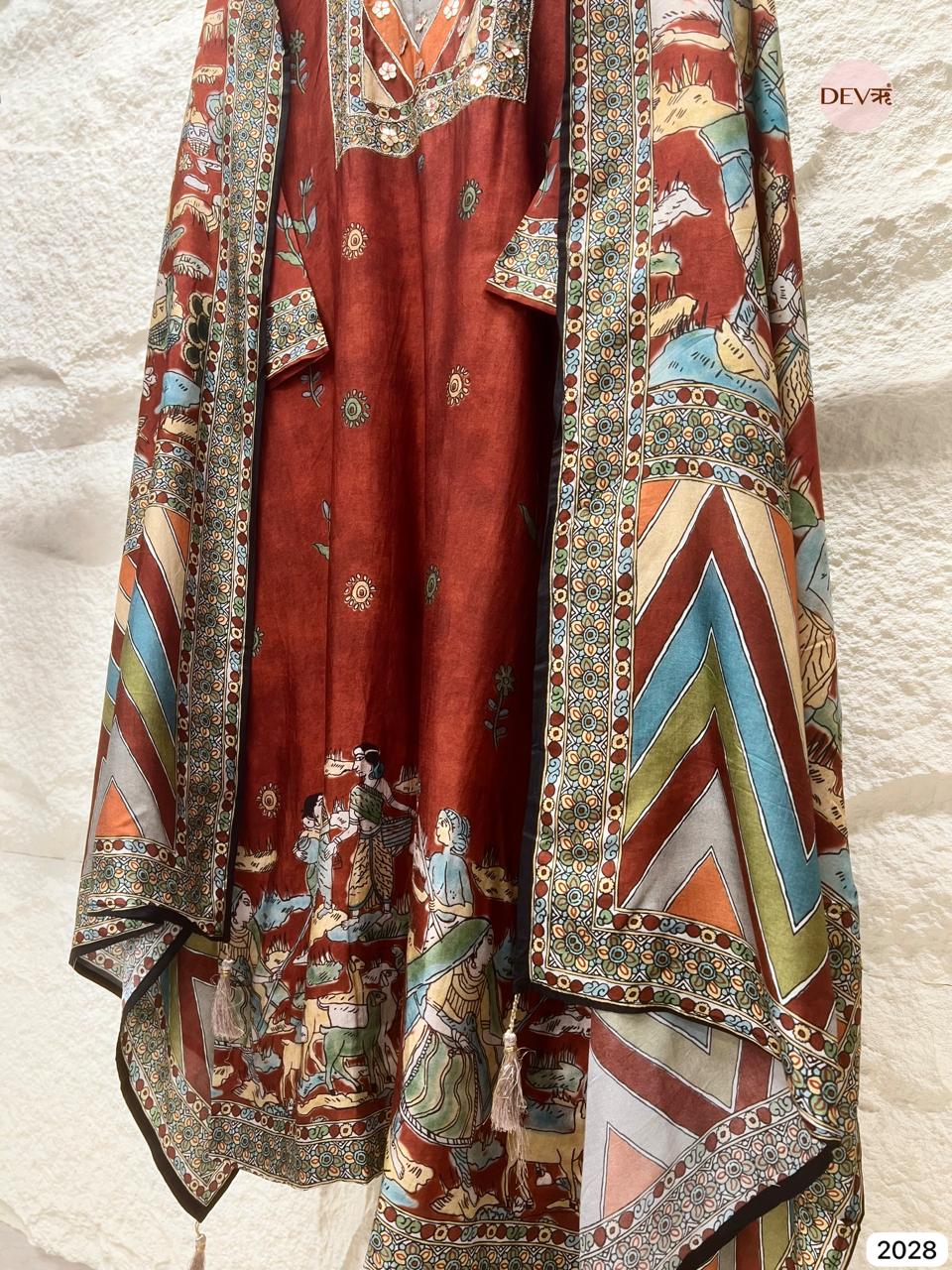 Gulnaar Russian Silk Printed Rust 3-Piece Set (Devri – D.No 2028)