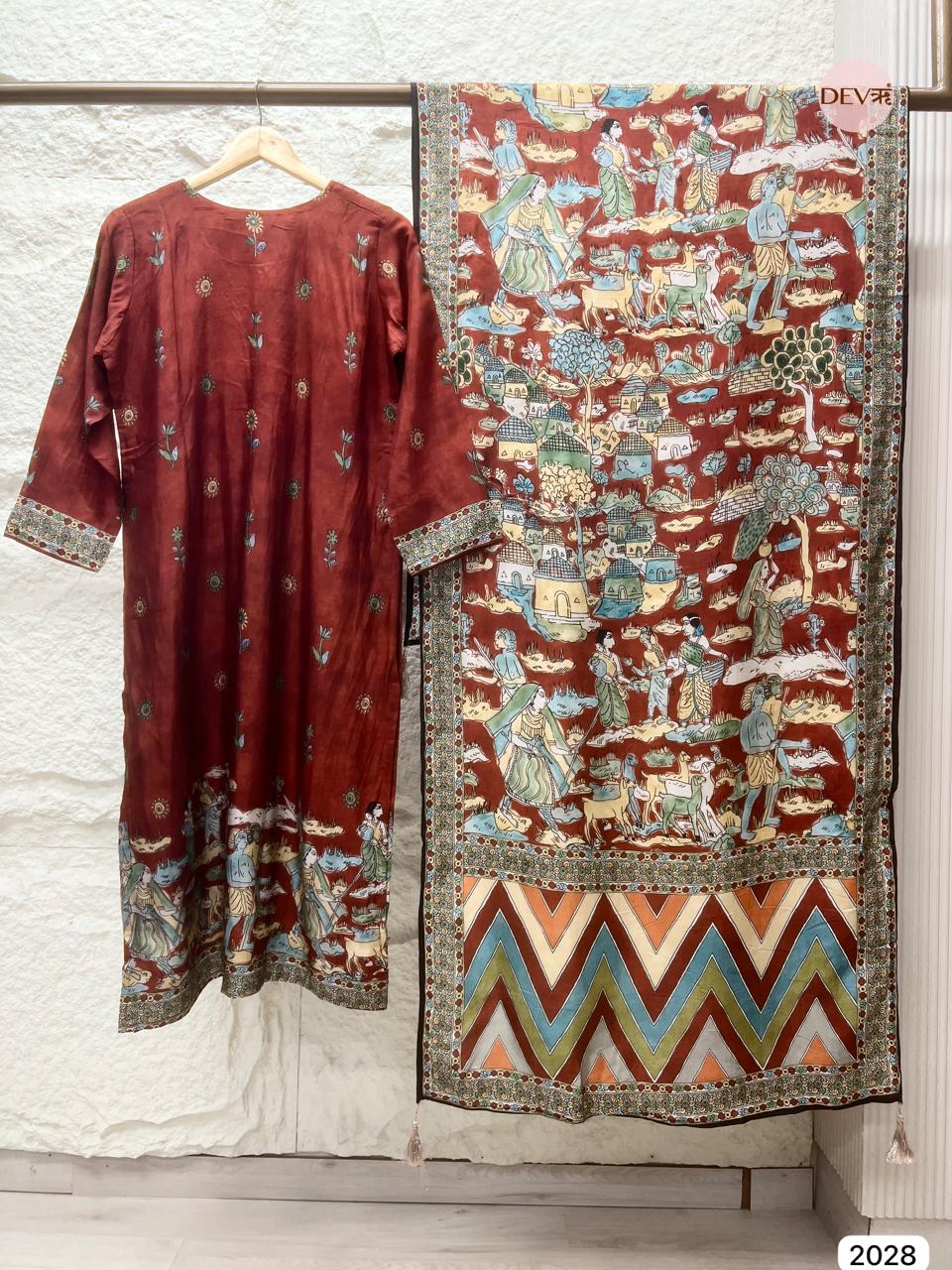 Gulnaar Russian Silk Printed Rust 3-Piece Set (Devri – D.No 2028)