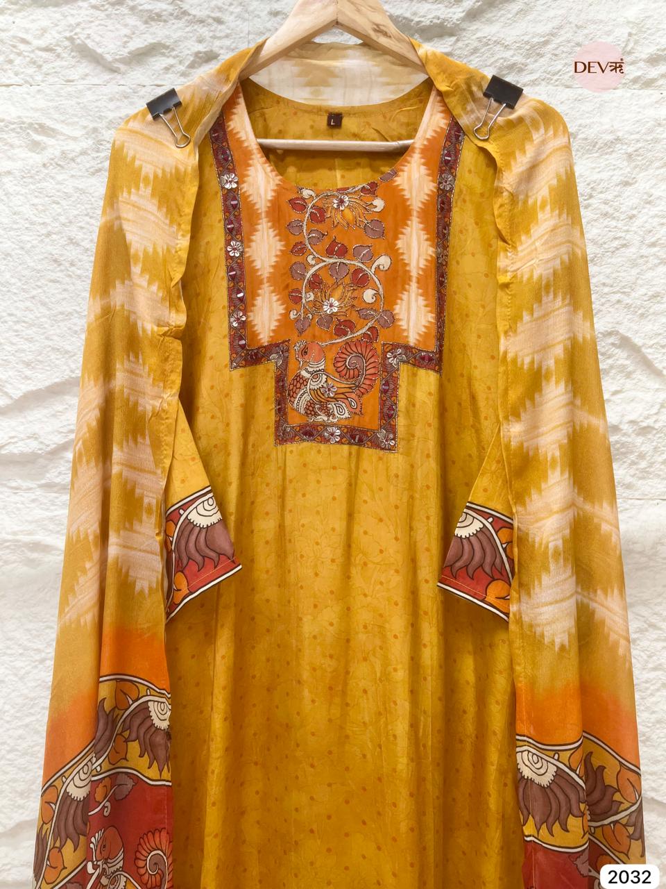 Kesarika Russian Silk Embroidered Mustard 3-Piece Set (Devri – D.No 2032)