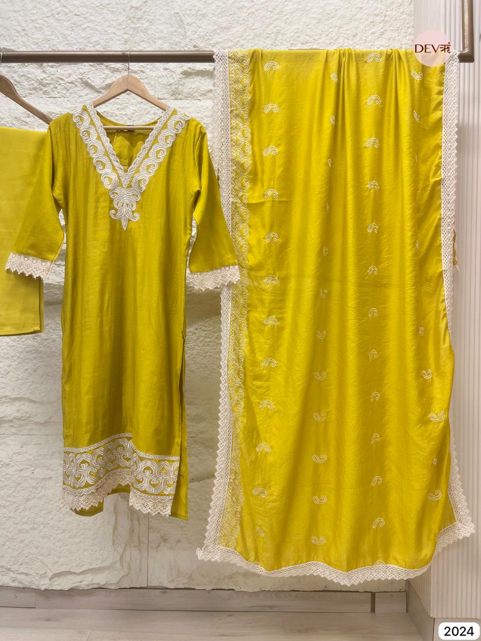 Gulzar Soft Silk Embroidered Mustard 3-Piece Set (Devri – D.No 2024)