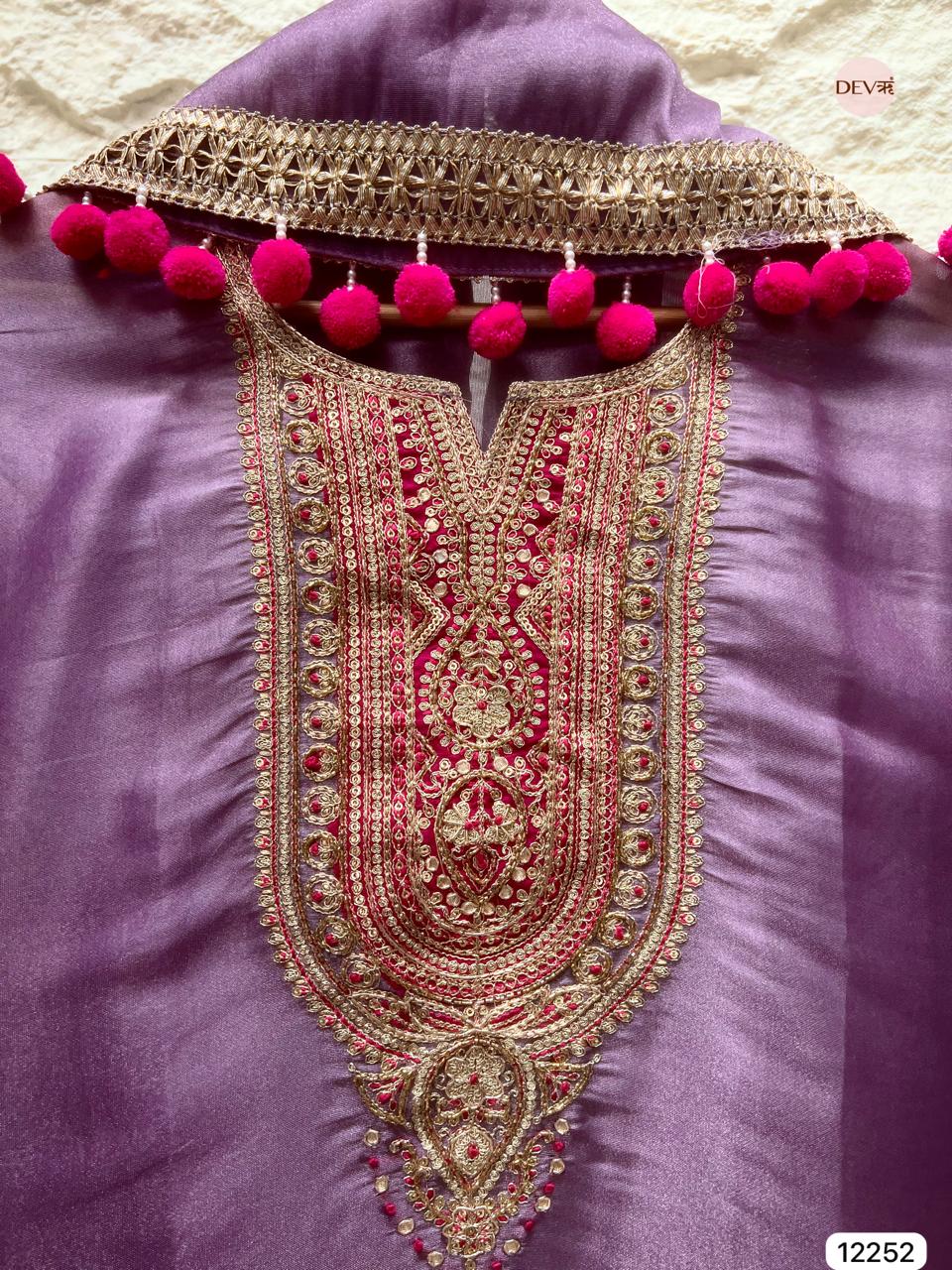 Purple Shimmer Silk Embroidered Unstitched 3-Piece Suit (Devri – D.No 12252)