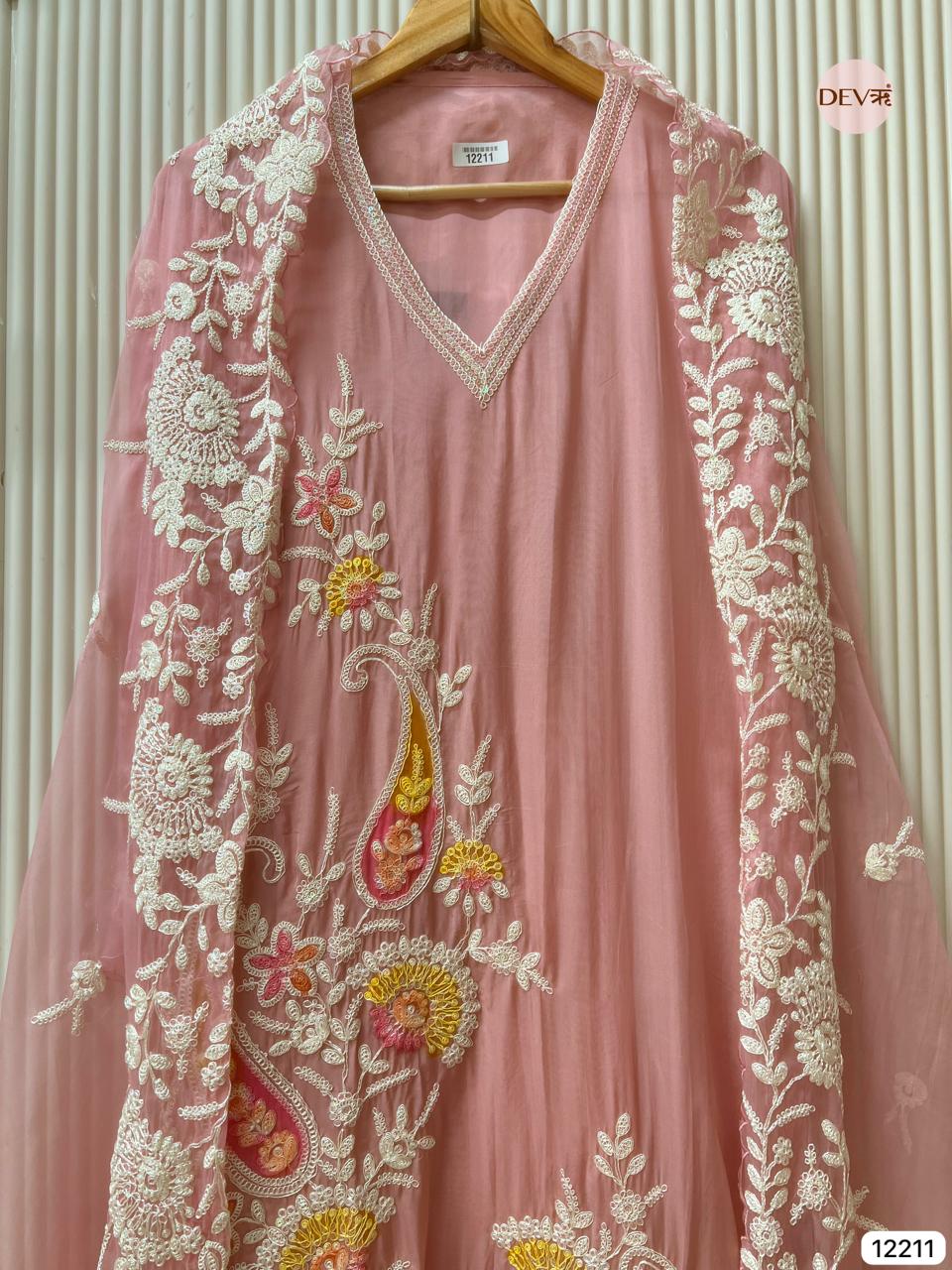 Blush Pink Soft Organza Embroidered Unstitched 3-Piece Suit (Devri – D.No 12211)