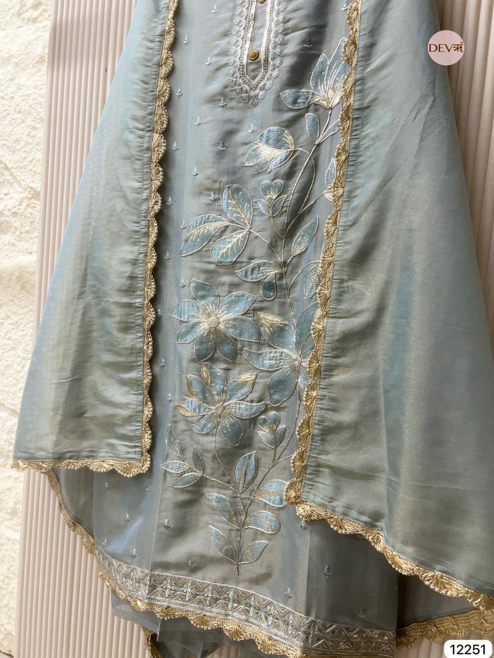 Seafoam Green Shimmer Silk Embroidered Unstitched 3-Piece Suit (Devri – D.No 12251)