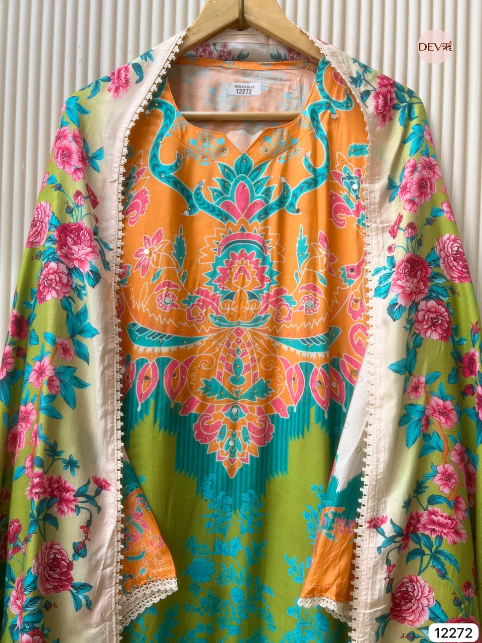 Multicolour Muslin Printed Unstitched 3-Piece Suit (Devri – D.No 12272)