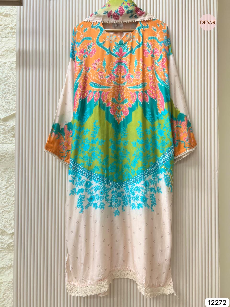 Multicolour Muslin Printed Unstitched 3-Piece Suit (Devri – D.No 12272)