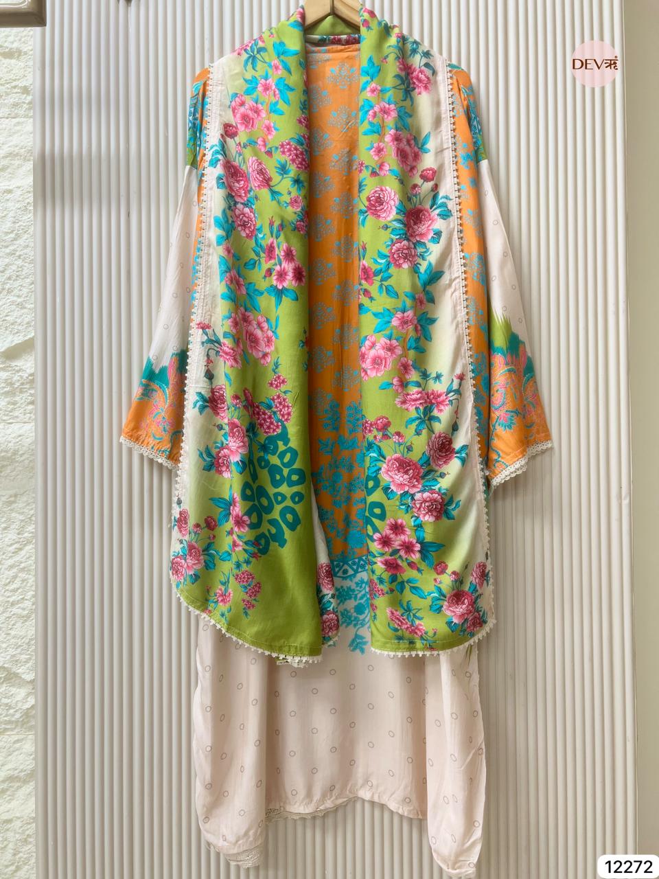Multicolour Muslin Printed Unstitched 3-Piece Suit (Devri – D.No 12272)