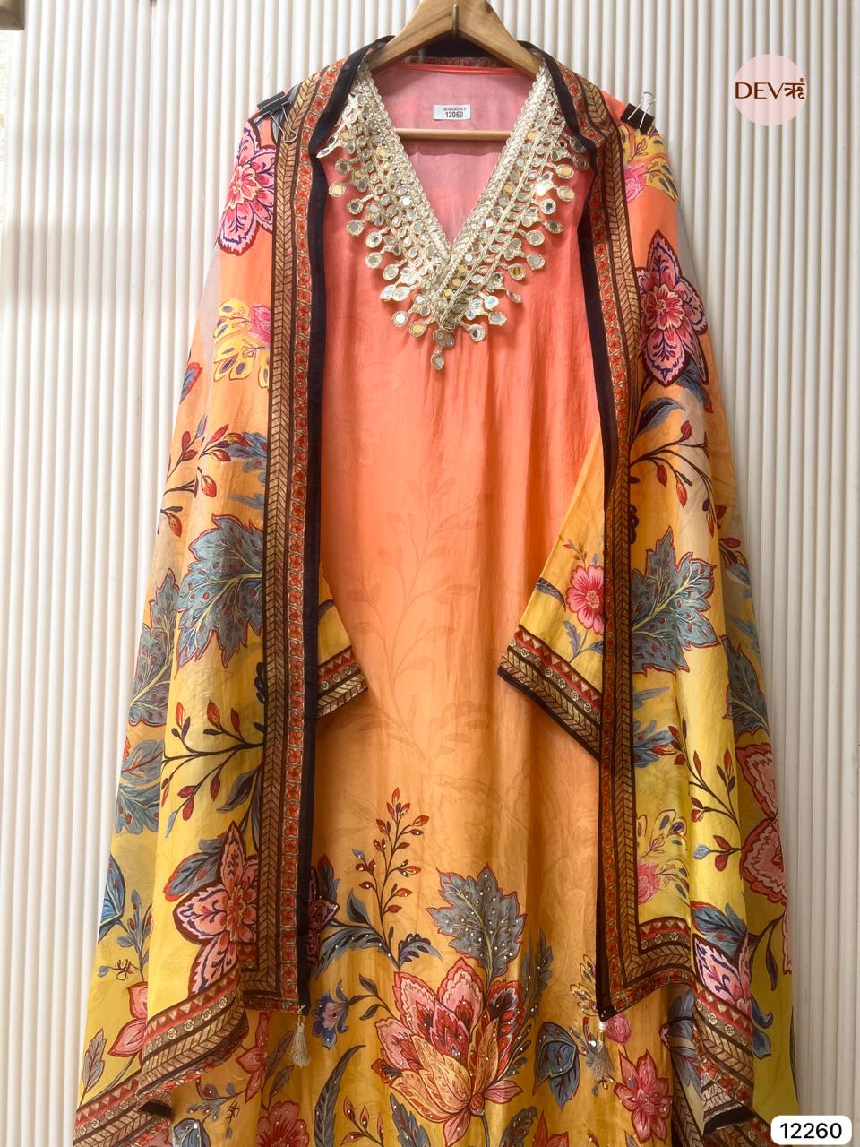 Yellow Glass Tissue Silk Embroidered Unstitched 3-Piece Suit (Devri – D.No 12260)