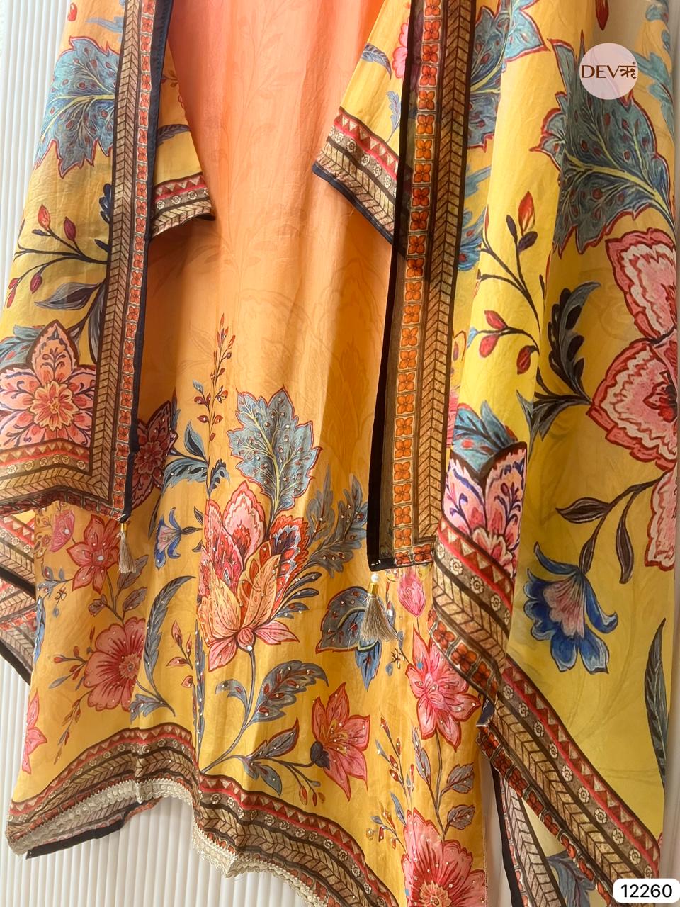 Yellow Glass Tissue Silk Embroidered Unstitched 3-Piece Suit (Devri – D.No 12260)