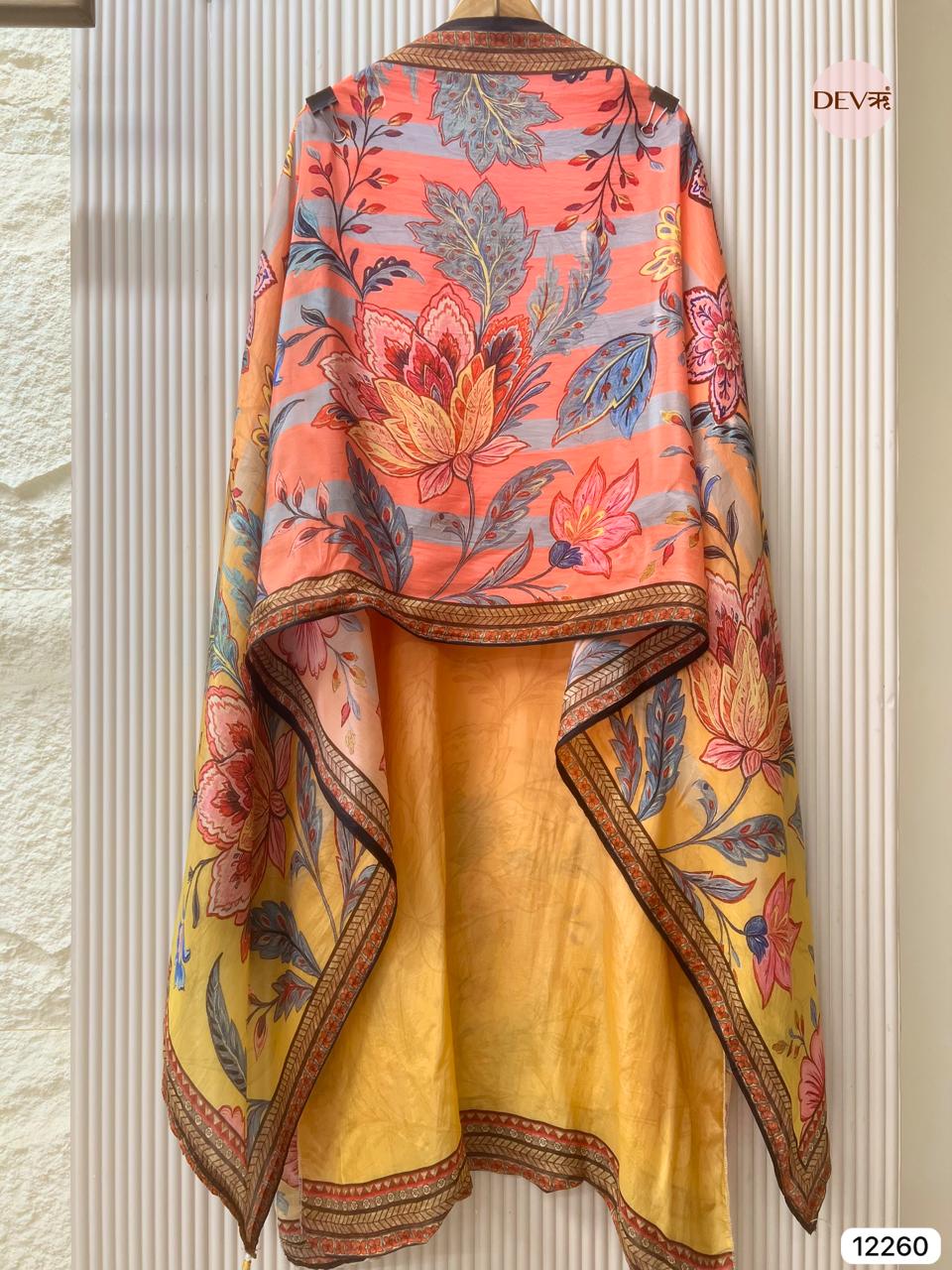 Yellow Glass Tissue Silk Embroidered Unstitched 3-Piece Suit (Devri – D.No 12260)