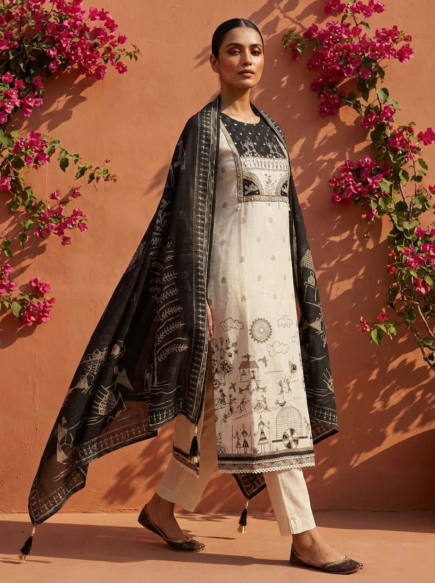 Cream Mul Cotton Printed Unstitched 3-Piece Suit (Devri – D.No 13298)
