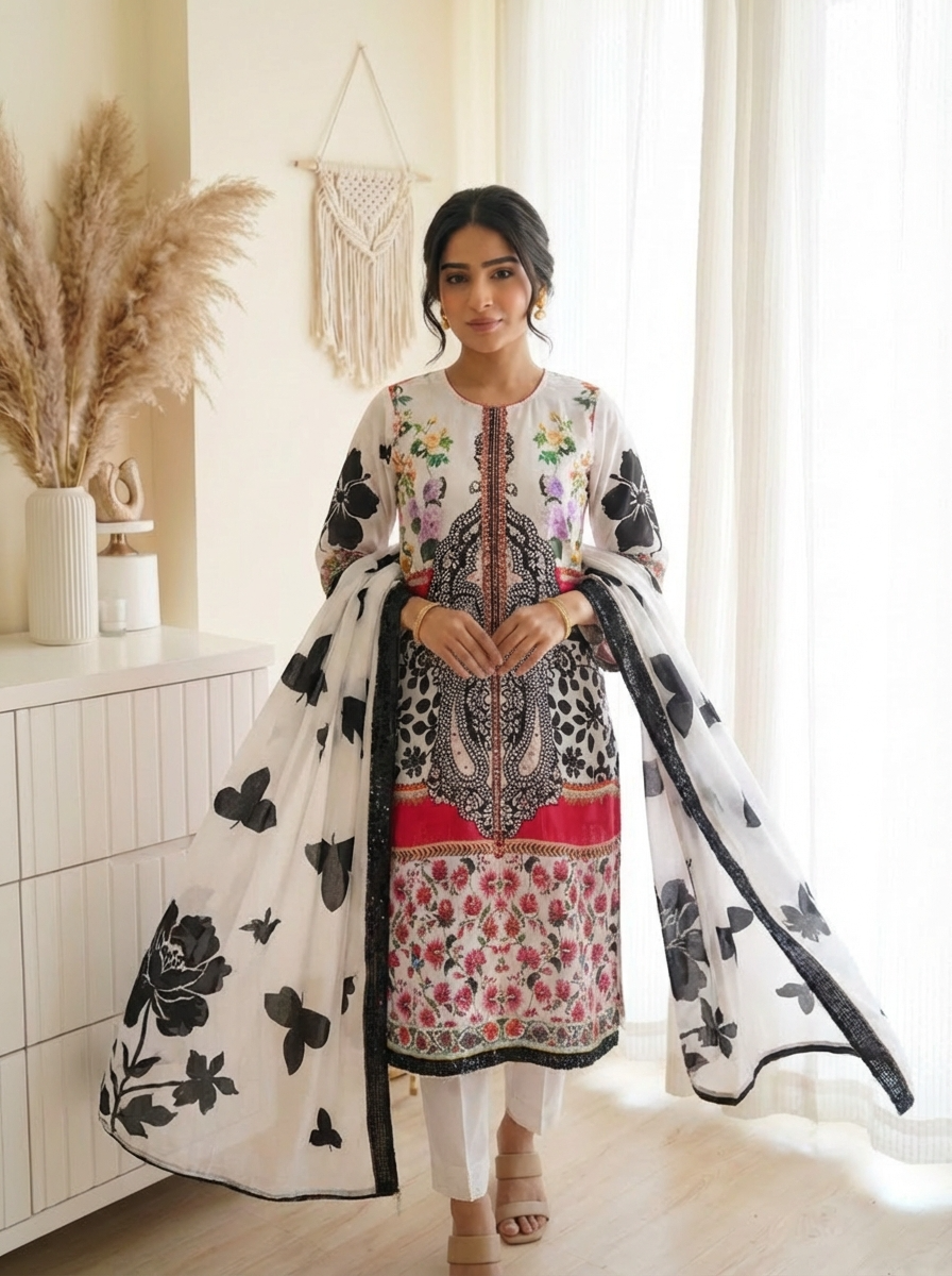 Amaira Pure Muslin Printed 3-Piece Set (Devri – D.No 2003)