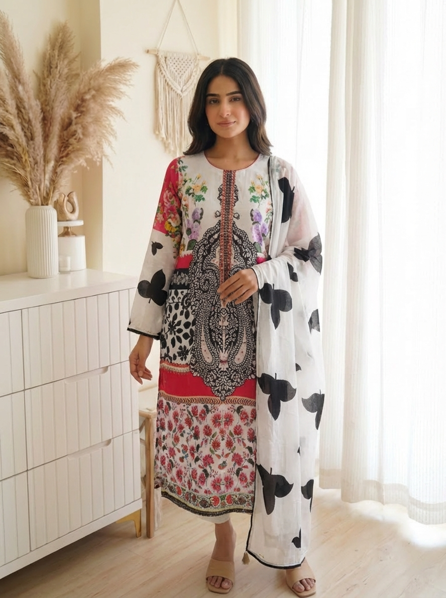 Amaira Pure Muslin Printed 3-Piece Set (Devri – D.No 2003)