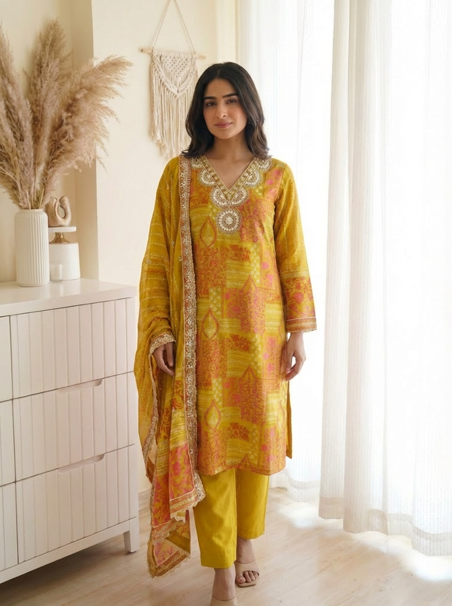 Haldi gota patti Organza Suit Set {7549}