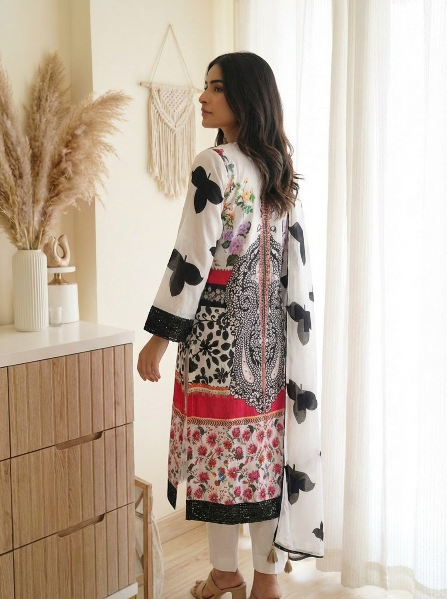 Amaira Pure Muslin Printed 3-Piece Set (Devri – D.No 2003)