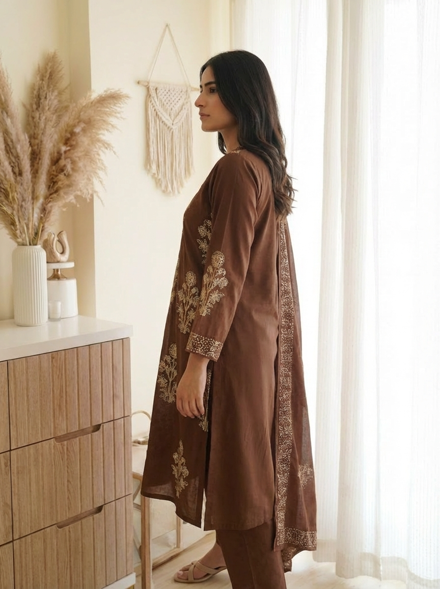 Aavya Cotton brown 3-Piece Set (D.No 20099)