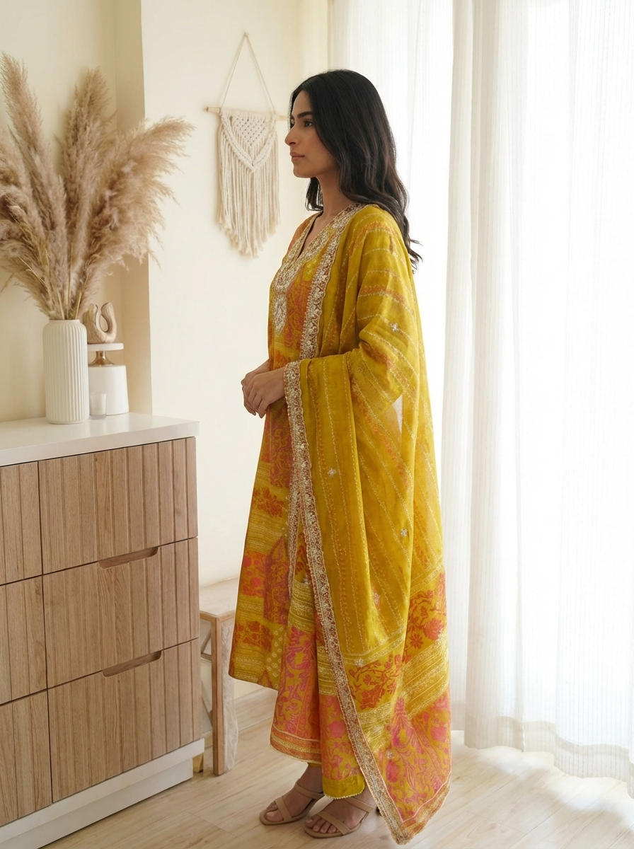 Haldi gota patti Organza Suit Set {7549}