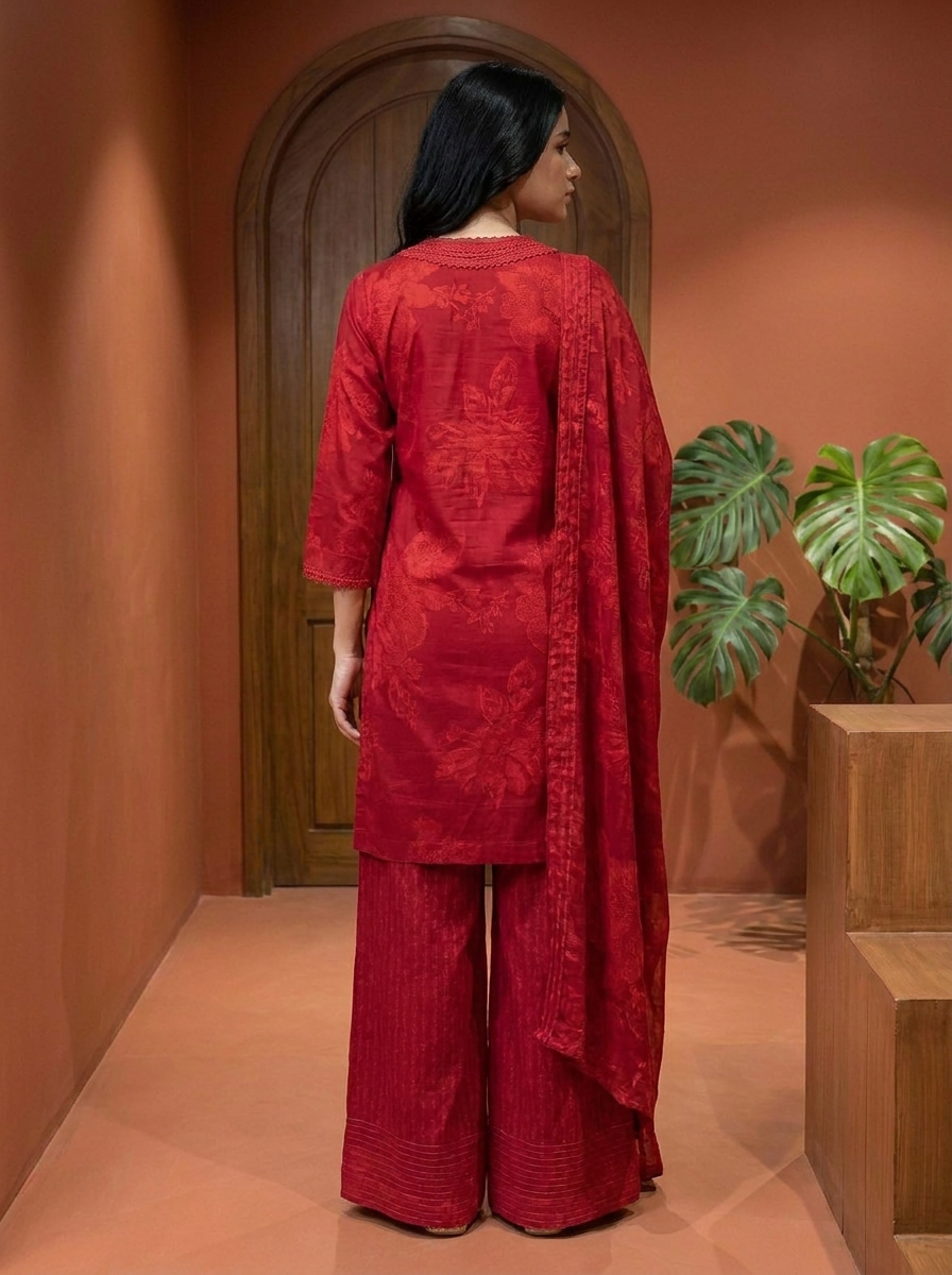 Gulnaar Pure Cotton Printed Maroon 3-Piece Set (Devri – D.No 21094)