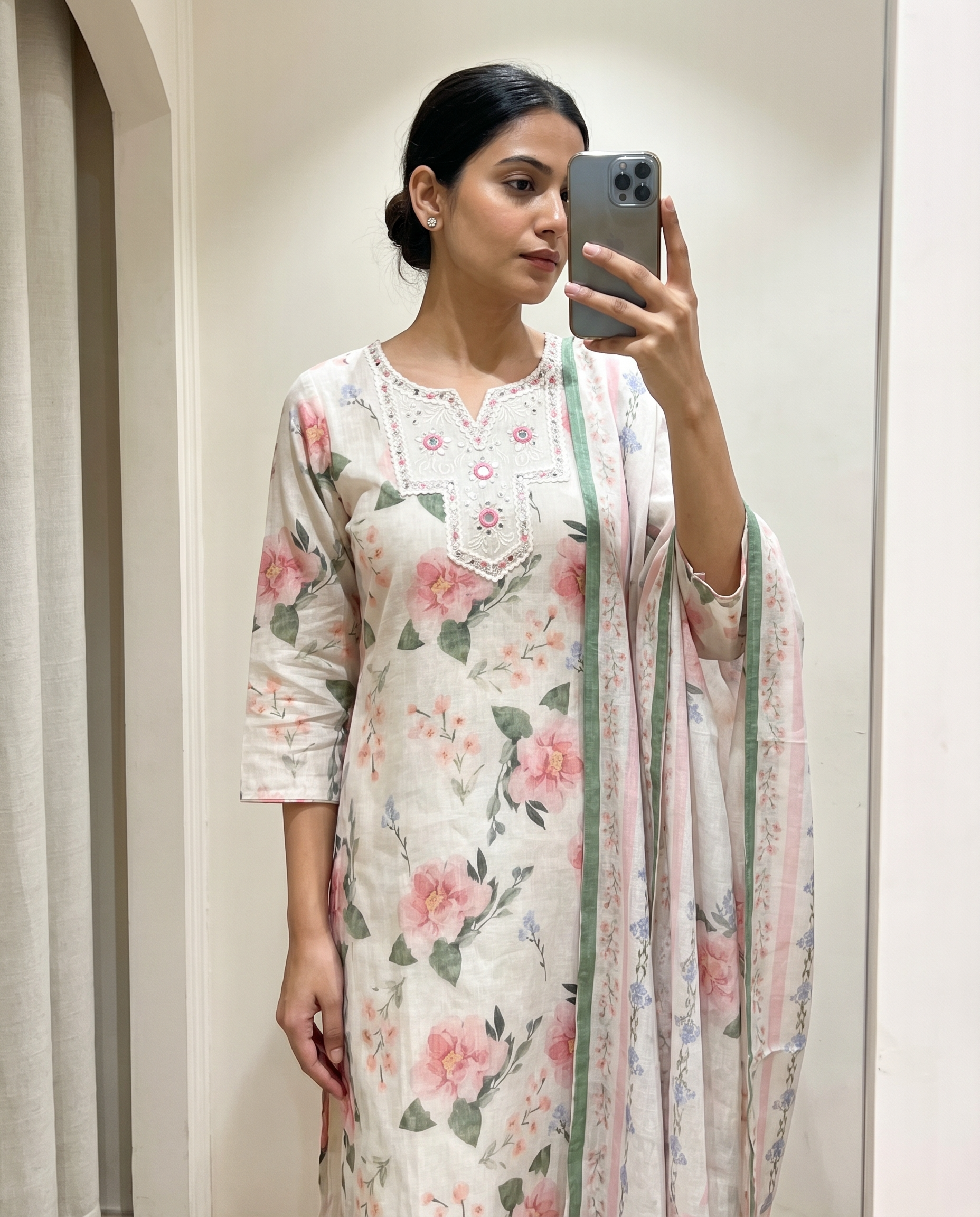 Gulnaar Pure Cotton Printed Off White 3-Piece Set (Devri – D.No 21042)