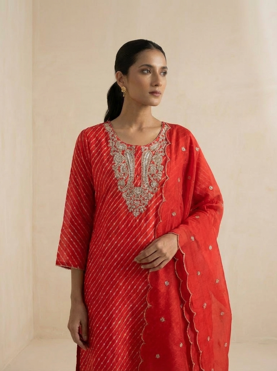 Scarlet Bloom Silk 3-Piece Set {1027}