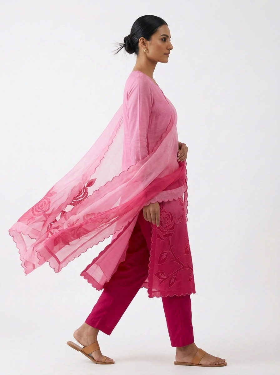 Pink Mul Chanderi Embroidered Unstitched 3-Piece Suit (Devri – D.No 13112)