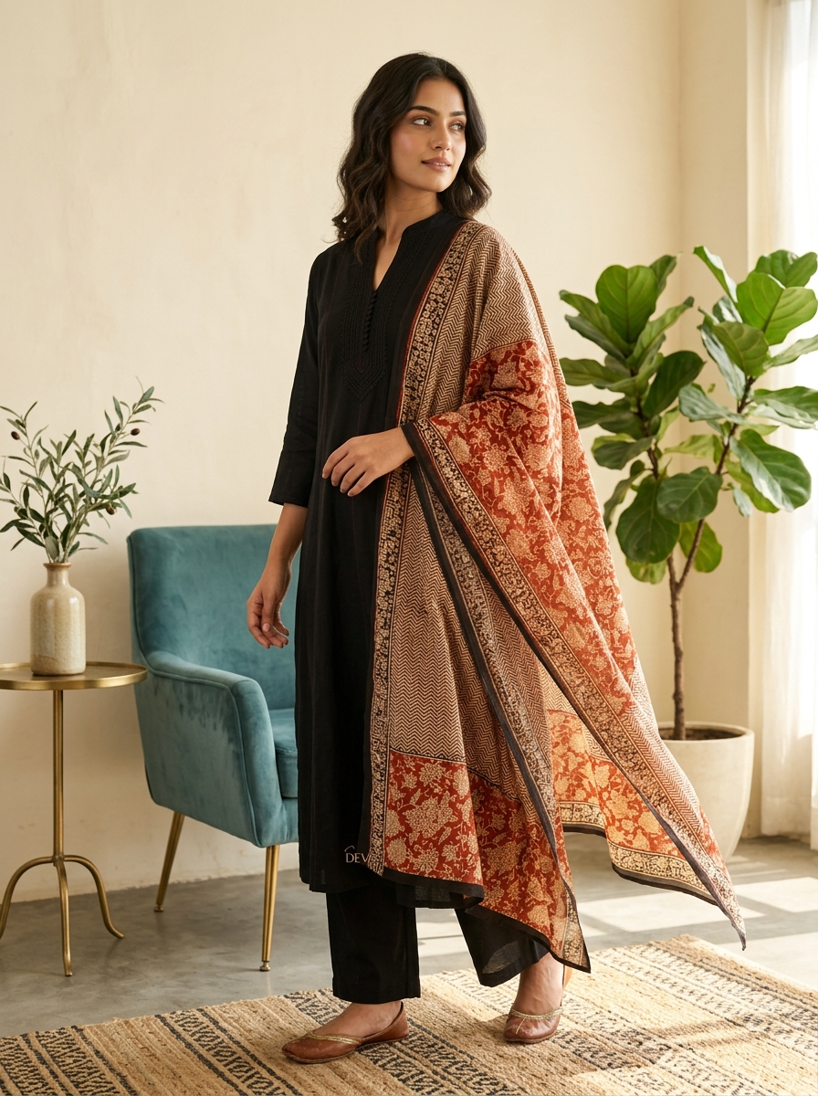 Zoya Cotton Printed Black 3-Piece Set (Devri – D.No 12789)