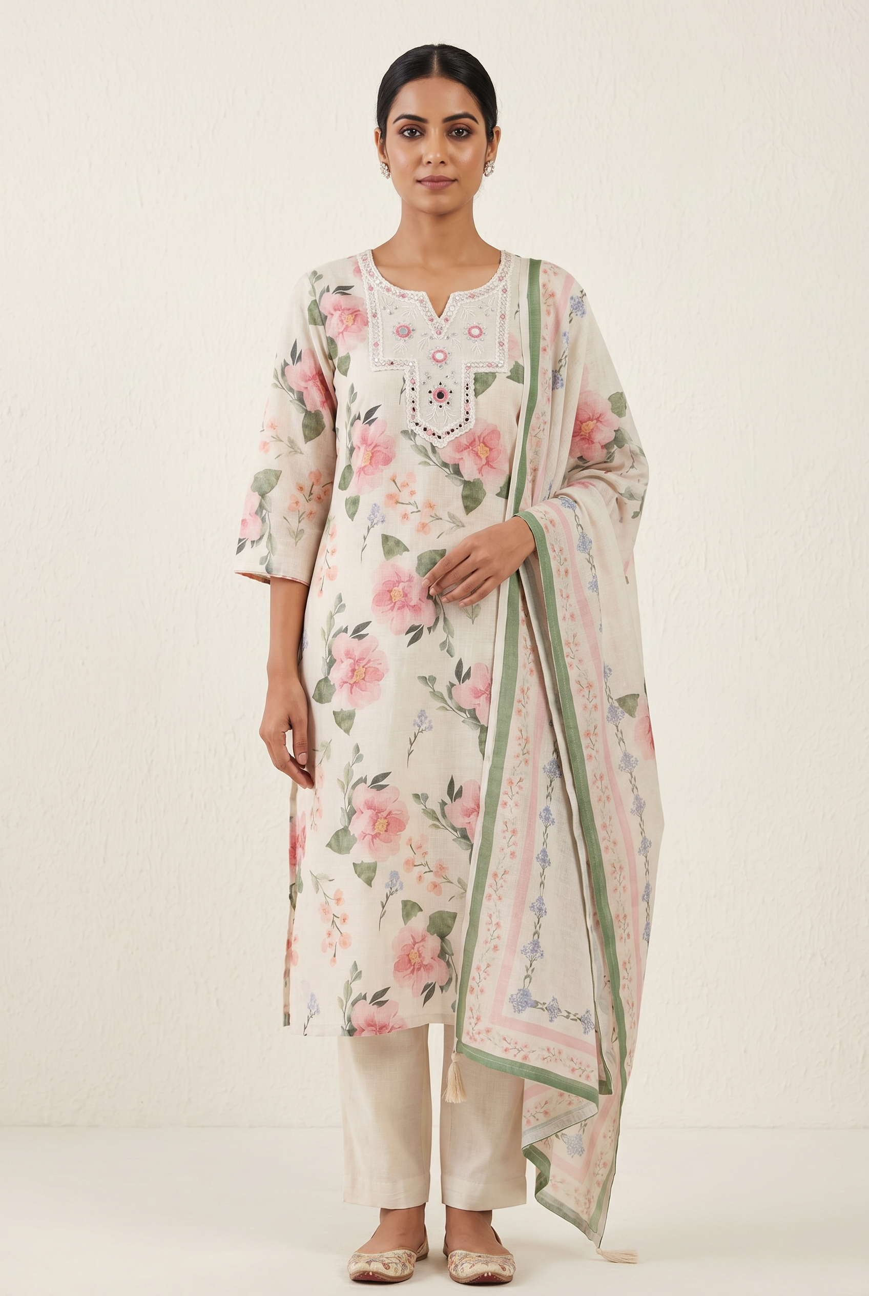 Gulnaar Pure Cotton Printed Off White 3-Piece Set (Devri – D.No 21042)